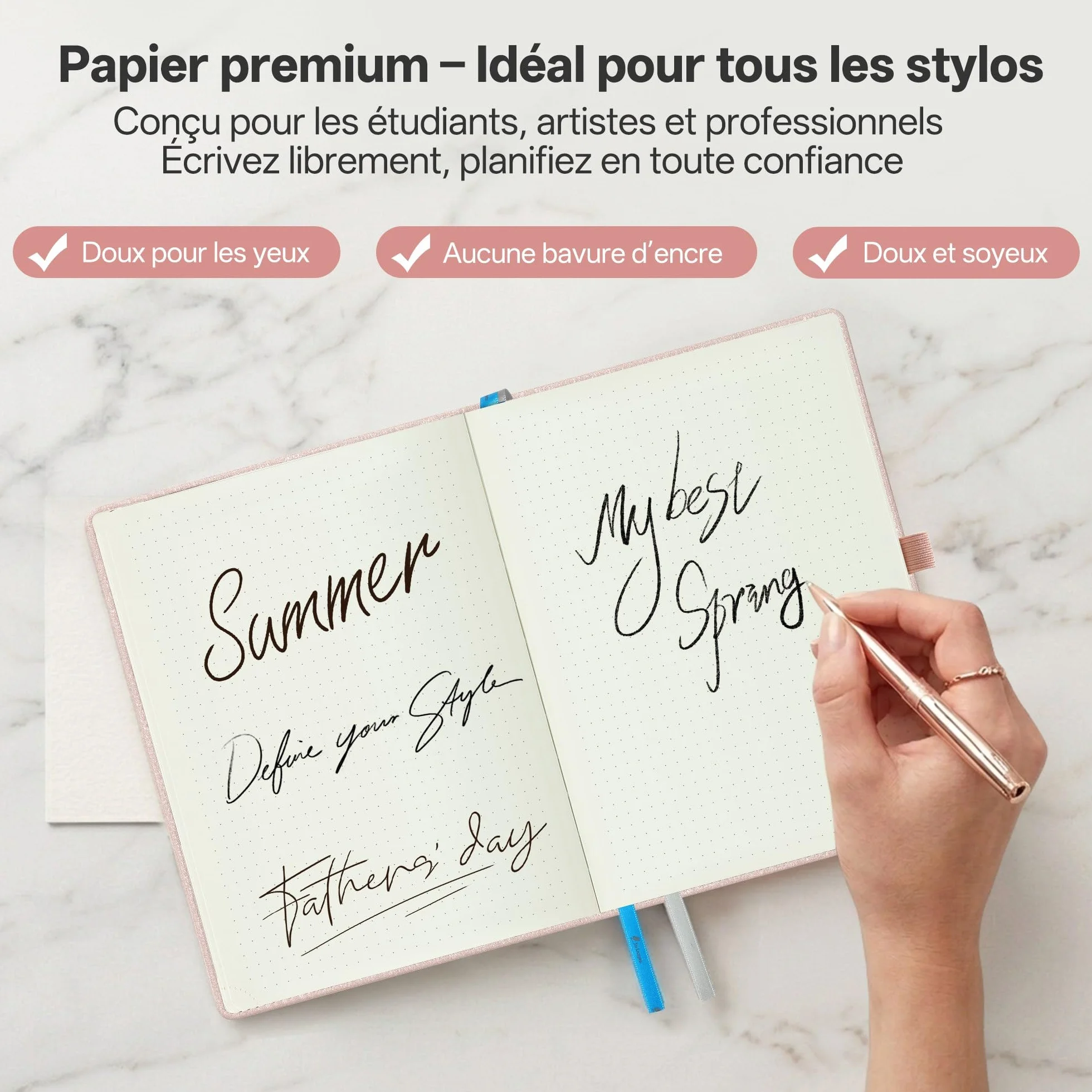 Agenda Semainier de Luxe 2026-2027 A5 Cuir PU Rose Clair 18 Mois