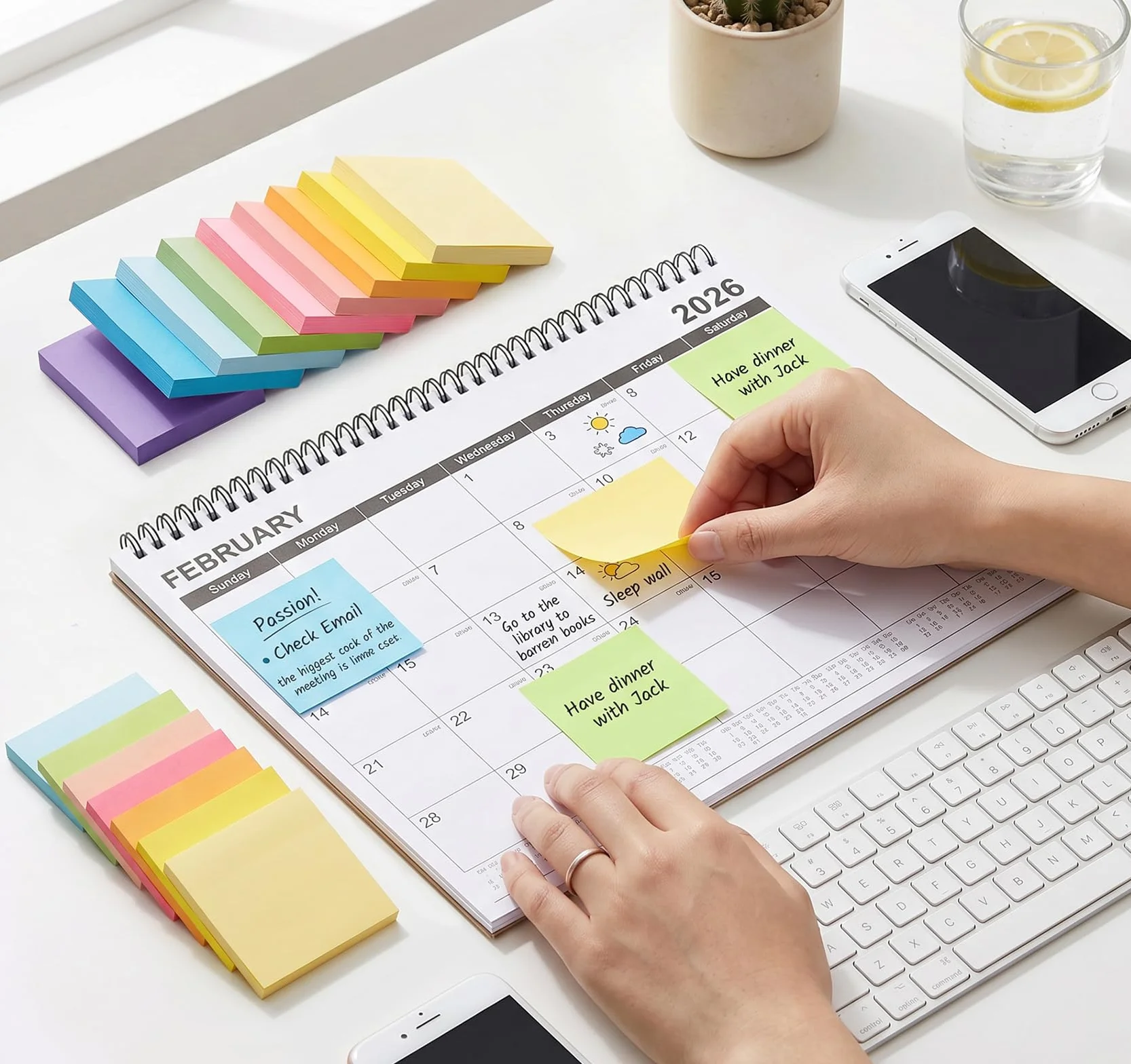 Agoer 1000 Feuillets Notes Sticky Notes 10 Couleurs Vives 76 x 76 mm Super Sticky Notes Autocollantes