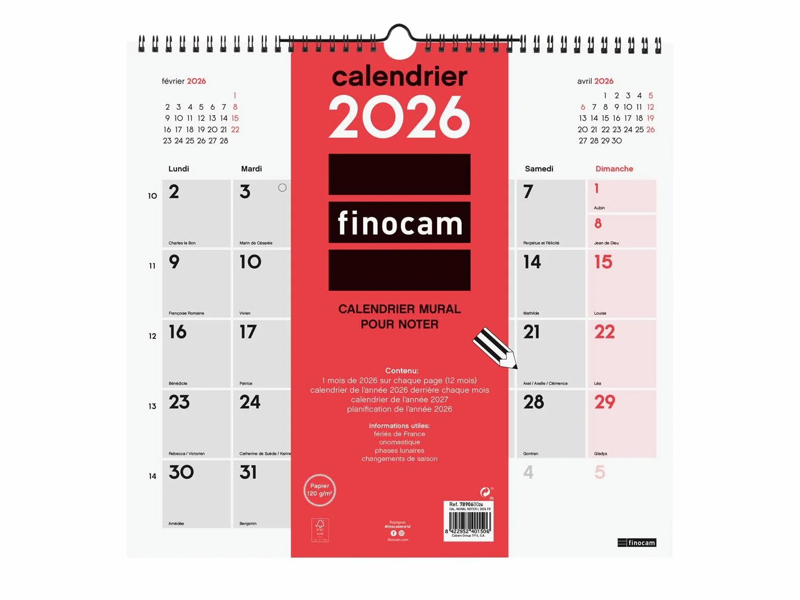 Calendrier mural 2026 1 mois par page Janvier-Décembre | Planificateur mensuel Neutre Français