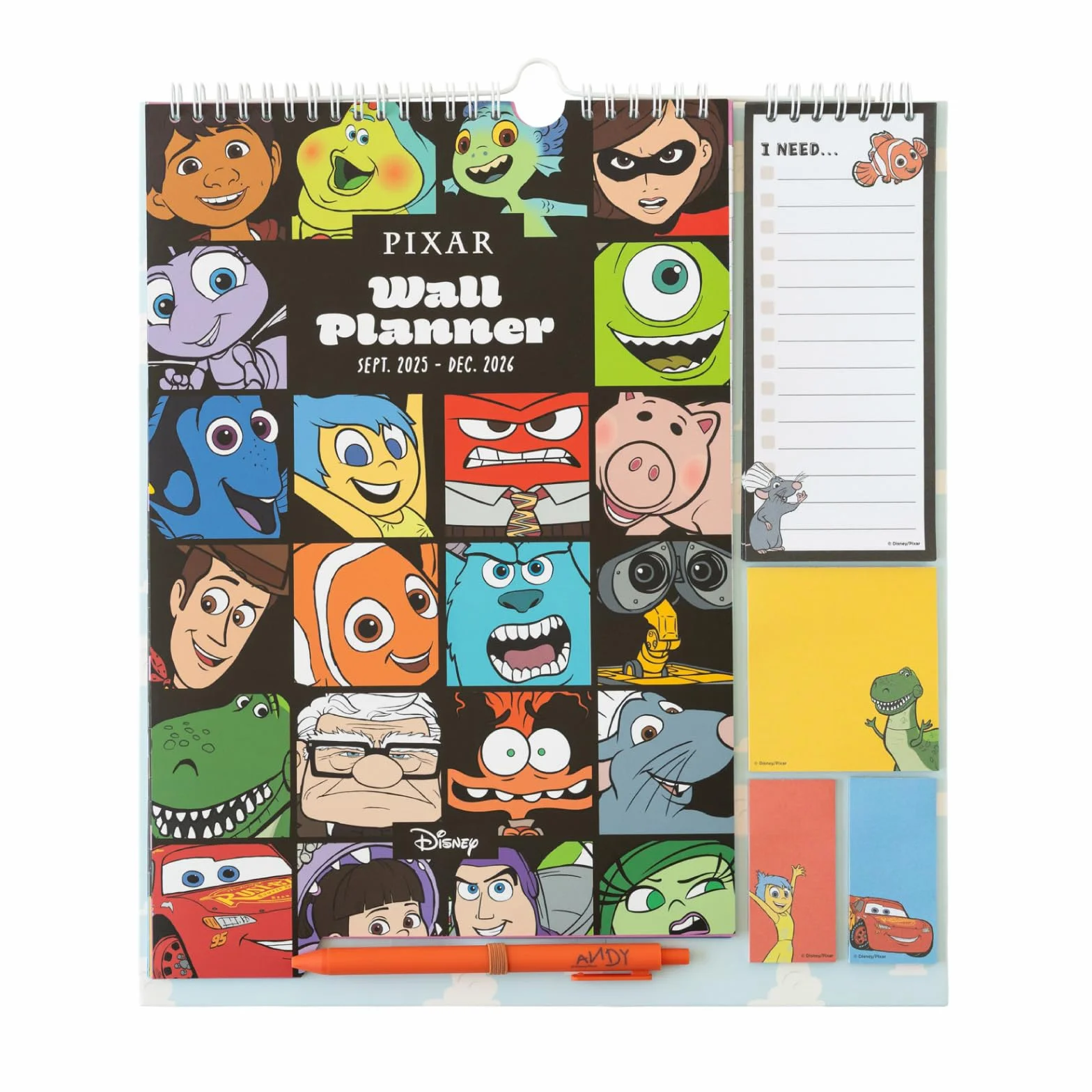 Calendrier Disney Pixar 2025 2026 16 mois Planificateur Mensuel Familial avec Crochet