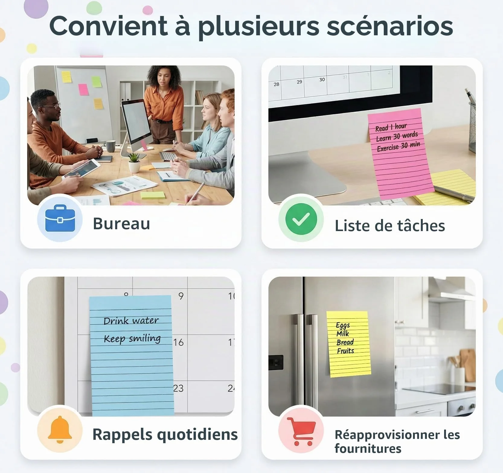 Agoer 500 Feuilles Note Adhésive Lignée 10 Couleurs 100 x 150 mm Notes Autocollante 10 Blocs 50 Feuilles/bloc Super Sticky