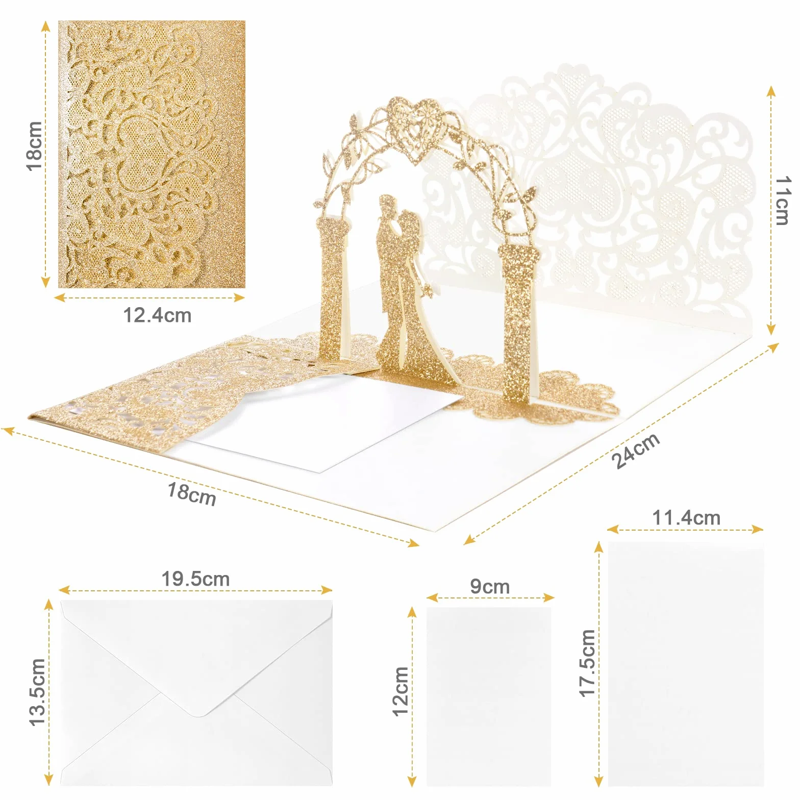 Vicloon Carte de Voeux 3D Pop-Up Mariage avec Enveloppe, Carte Anniversaire Félicitations pour Couple (Or)