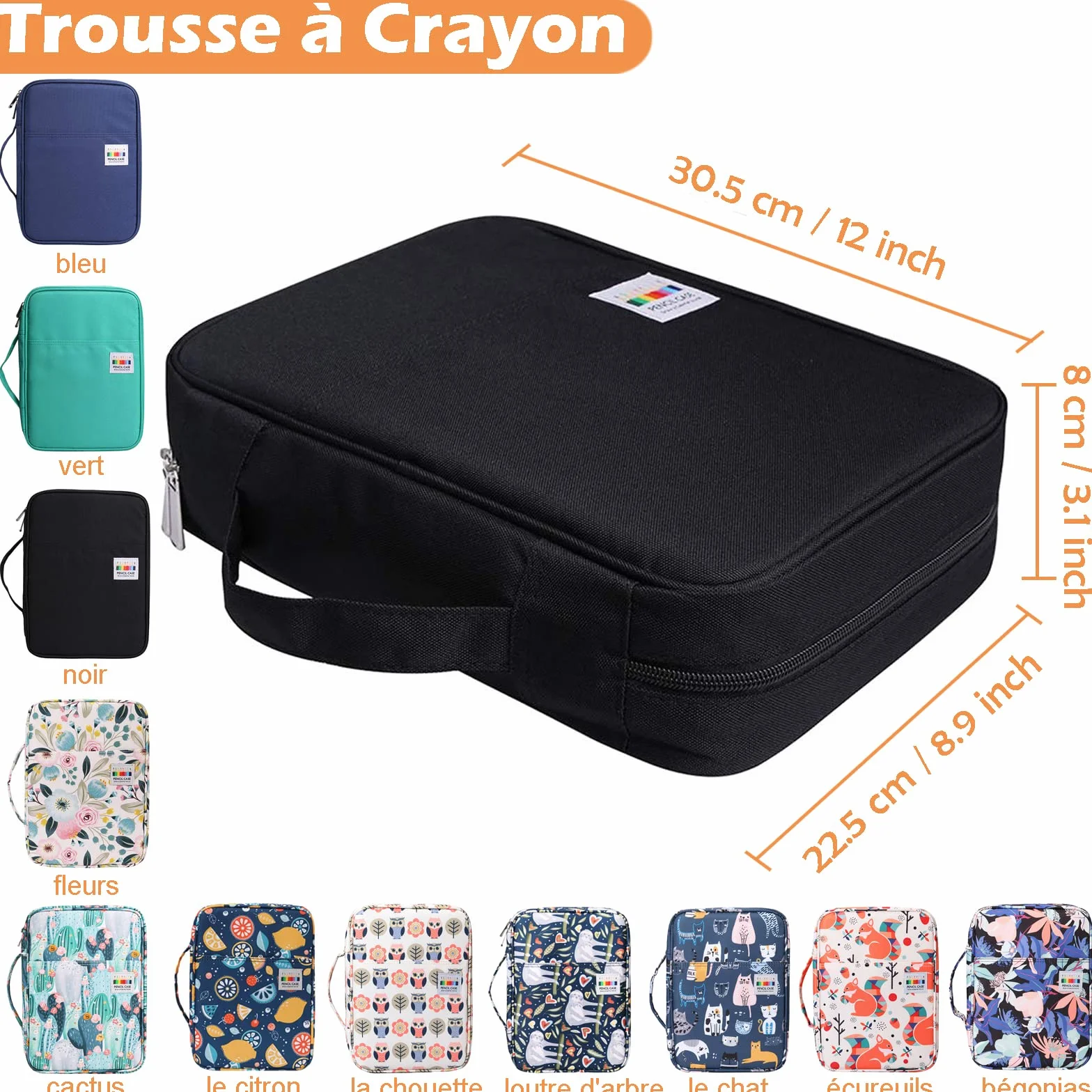 Trousse à Crayon Grande Capacité 3 Compartiments Anti-Salissant Durable Sac de Crayon pour Professionnelle