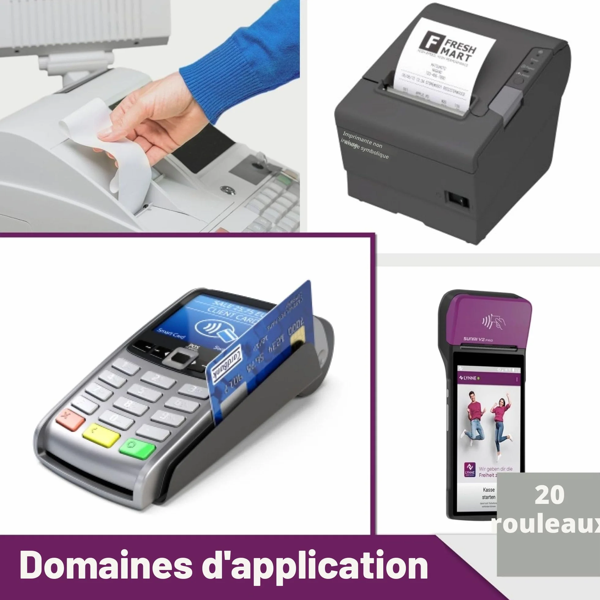 Rouleau TPE Carte Bancaire 57x40x12 Bobine papier thermique 57mm x 18m x 12mm sans BPA