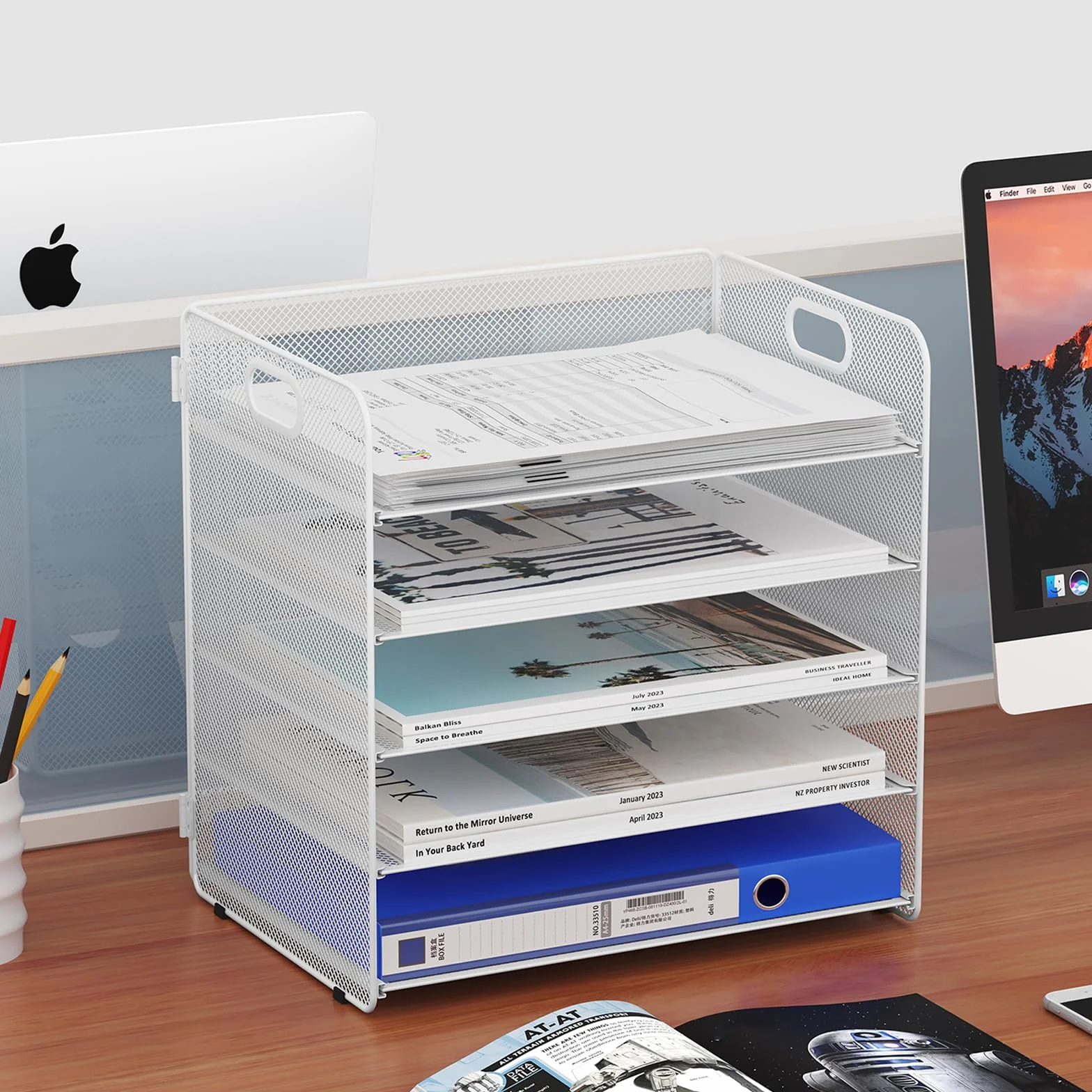 EasyPAG Corbeille à Courrier Métal A4 5 Compartiments Rangement Bureau Blanc