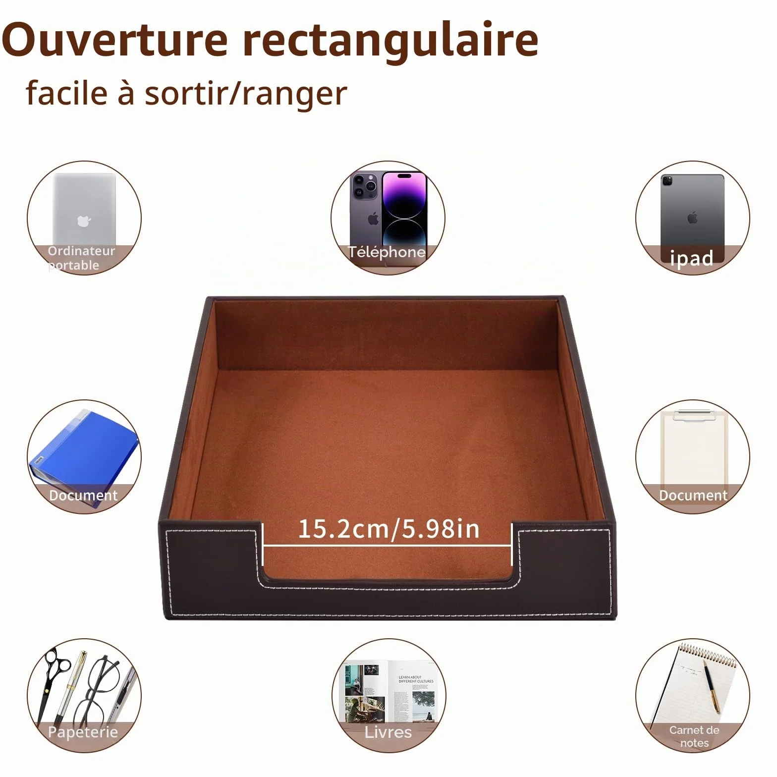 Bac à courrier en cuir empilable organiseur bureau courrier fichiers magazines