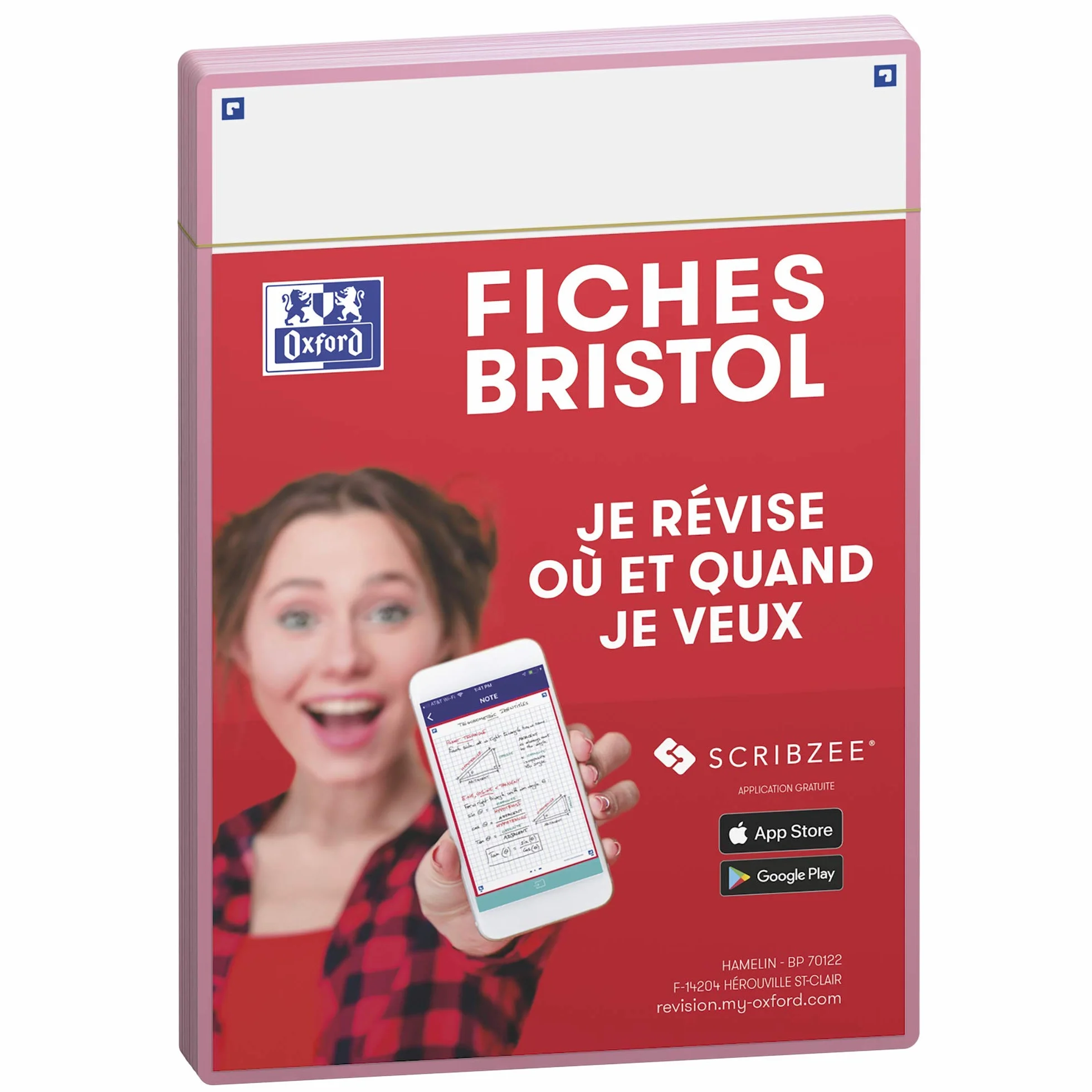 OXFORD Fiches bristol A5 Blanc Recto/Verso Lot de 50 - cadre Rose