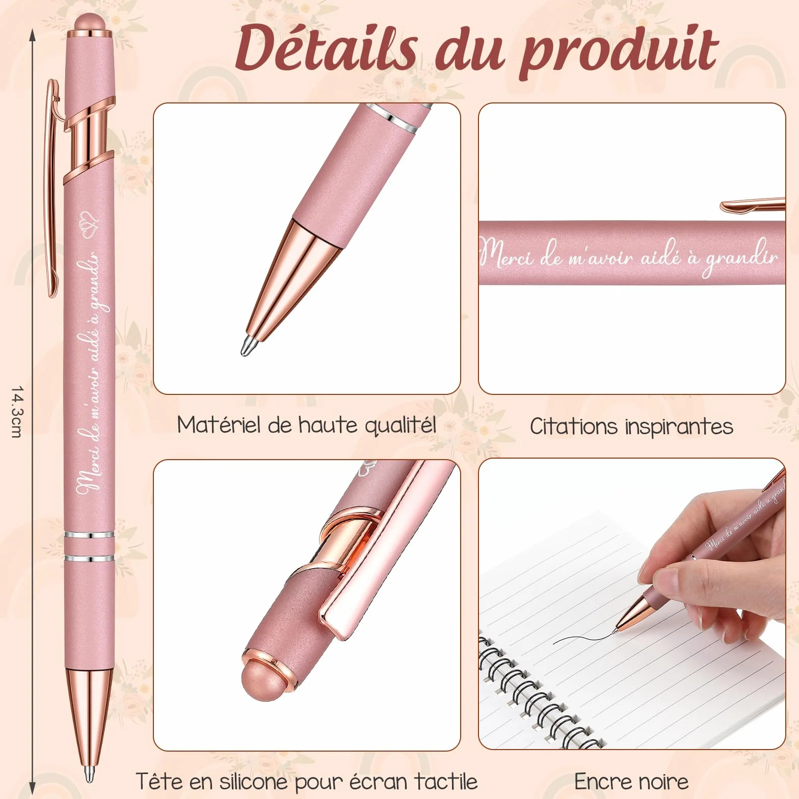 Sinmoe 3 Pièces Cadeau Maitresse Institutrice Carnet Spirale Porte Clés Stylo Bille Fin d'Année Fleurs Arcs en Ciel