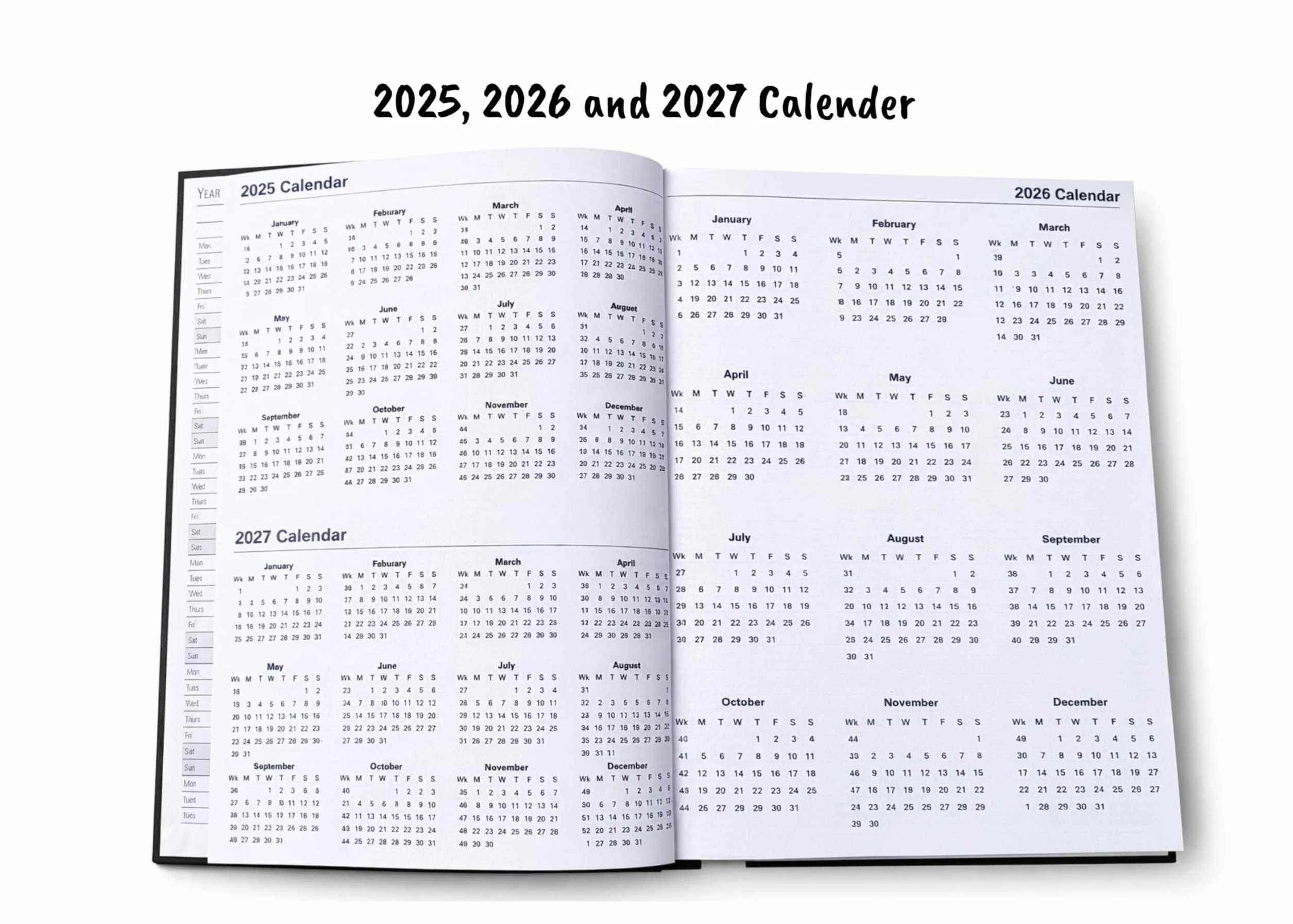 Agenda 2026 A4 2 pages par jour Grand journalier Couverture rigide Noir
