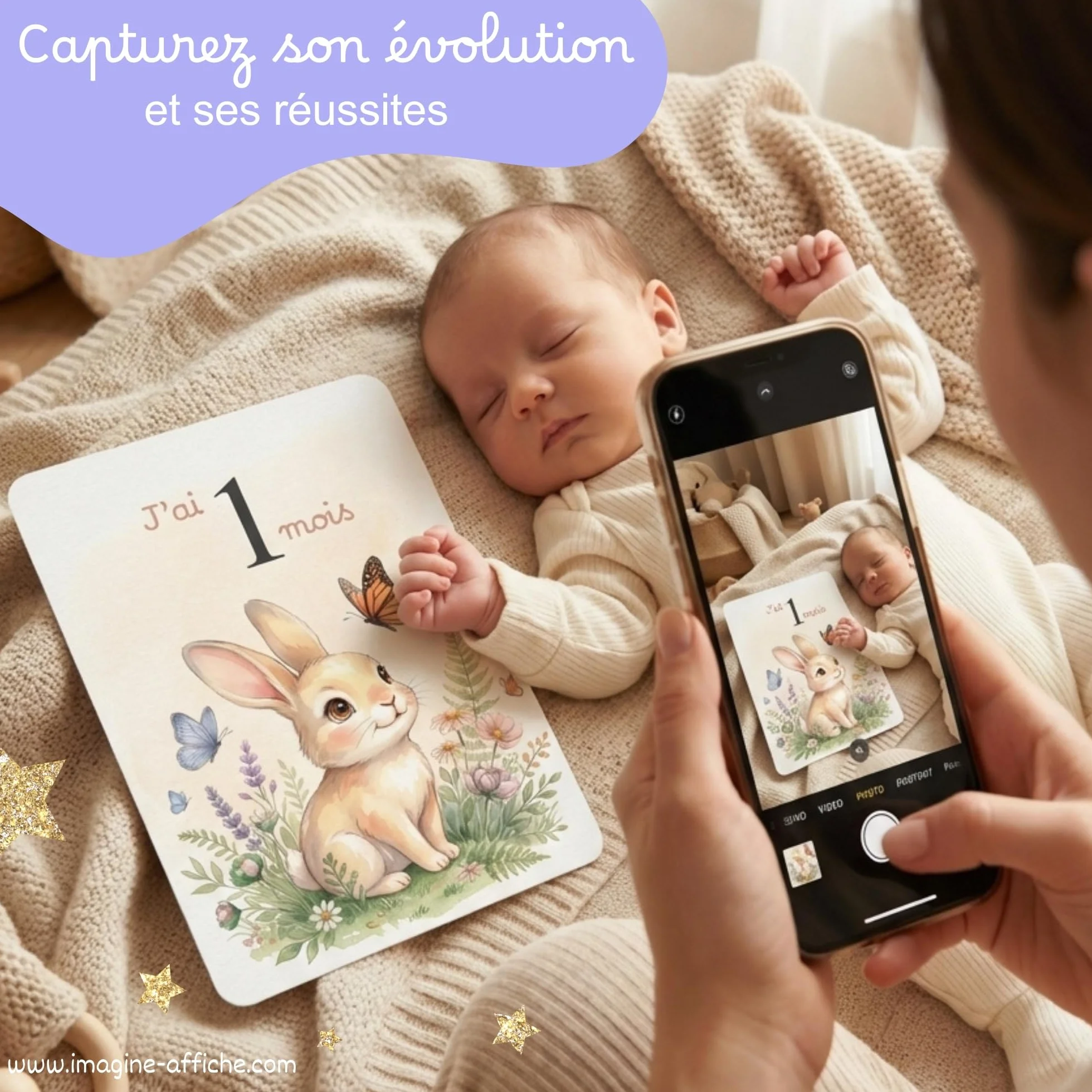 Cartes étapes bébé 0-12 mois Animaux de la forêt 15 cartes grand format 13x18 cm recto/verso Fabriqué en France