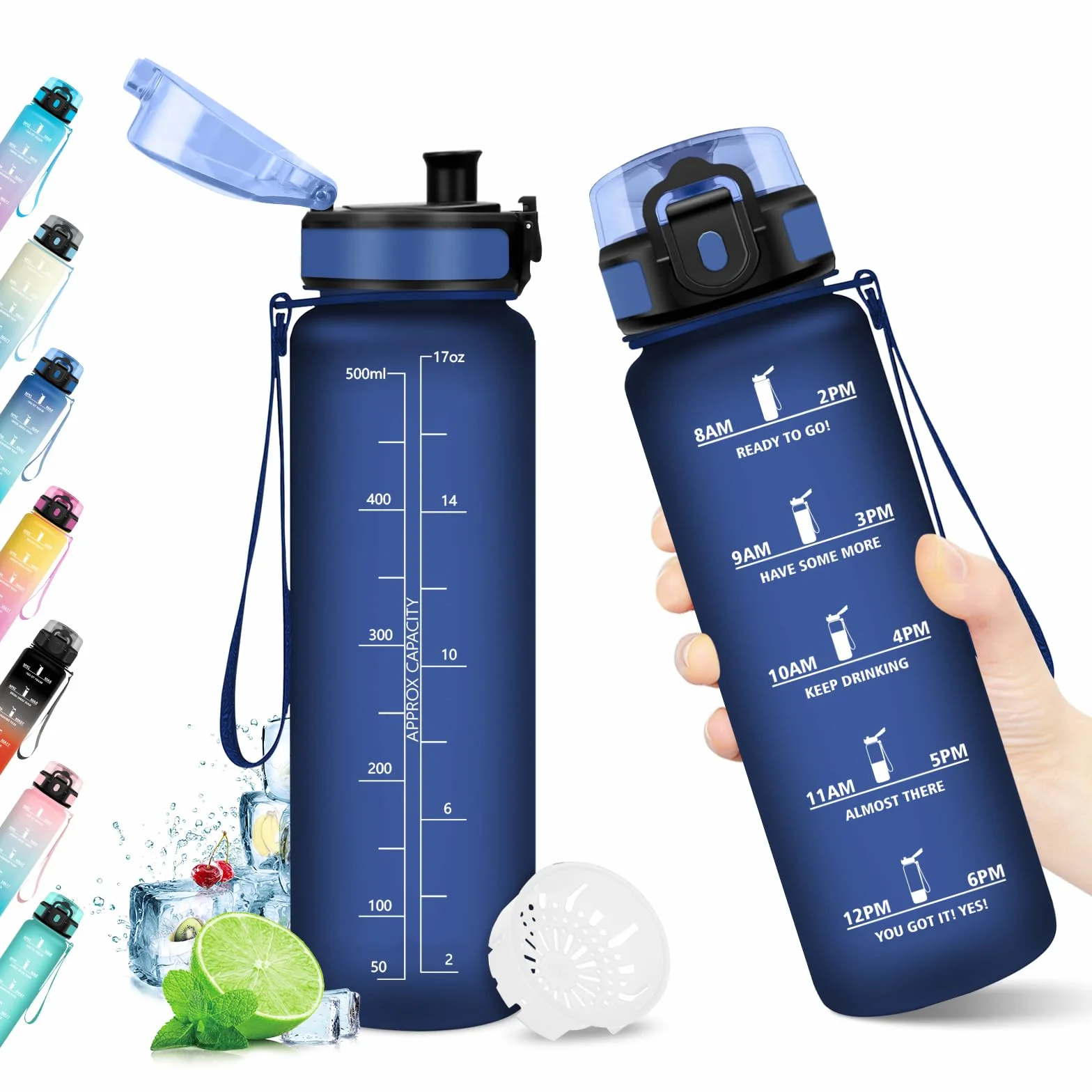 KollyKolla Gourde Enfant 500ml avec Filtre sans BPA, Bouteille d'eau Étanche Sport avec Marqueur de Temps