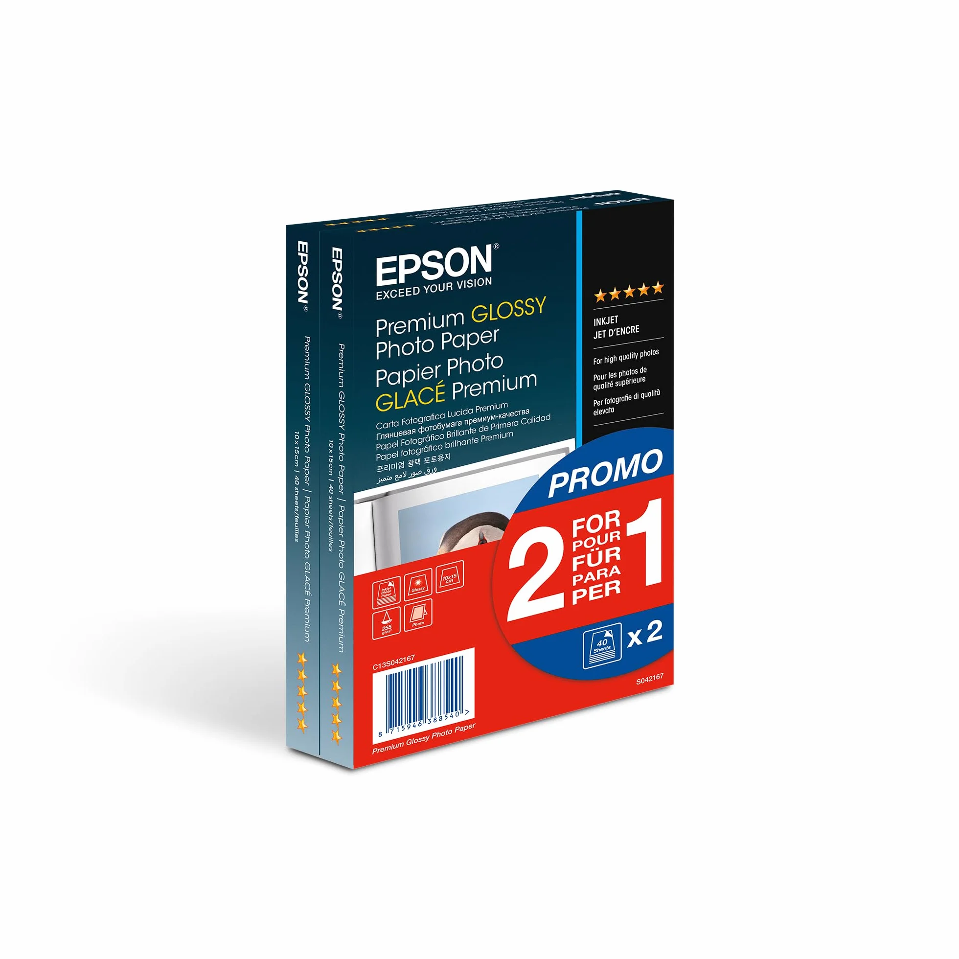 Epson Premium Glossy Papier Photo Glacé A6 100 x 150 mm Pack de 2