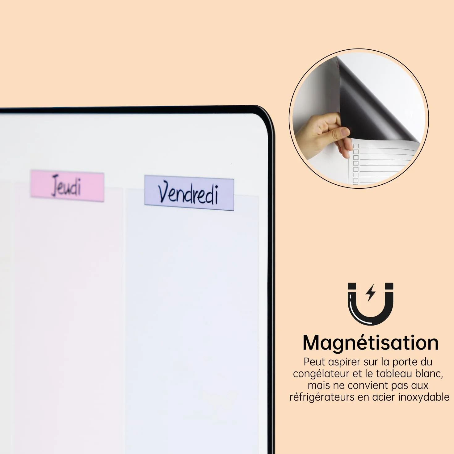 MCCORL Calendrier Magnetique Organisateur Tableau Frigo 42x28cm effacable en Français