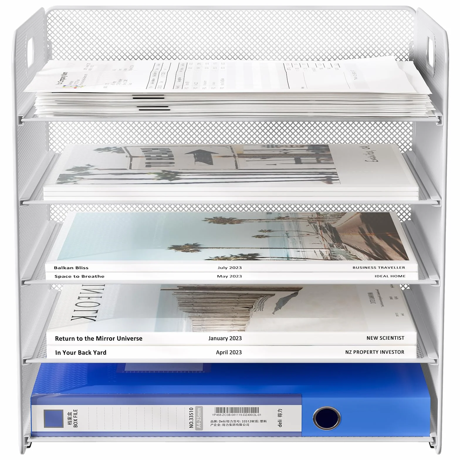 EasyPAG Corbeille à Courrier Métal A4 5 Compartiments Rangement Bureau Blanc