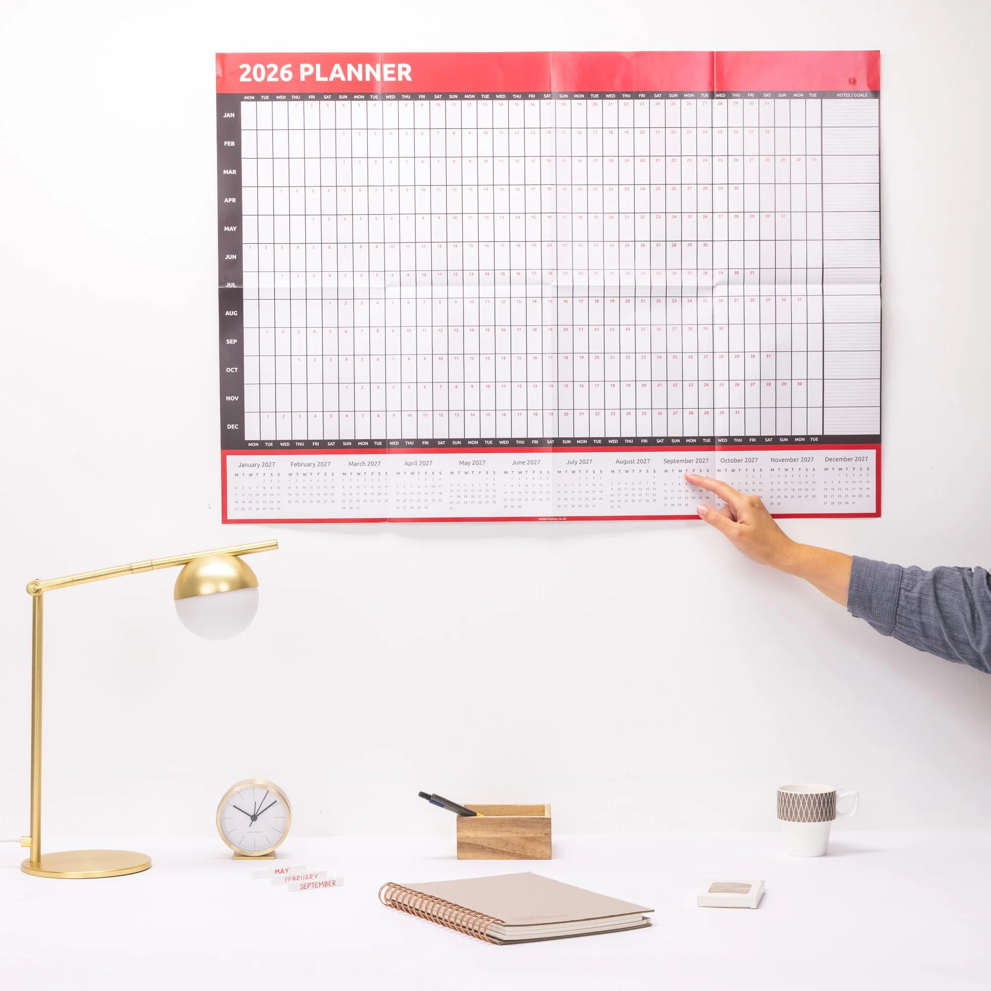Calendrier mural 2026 A1 84x59 cm annuel complet rouge