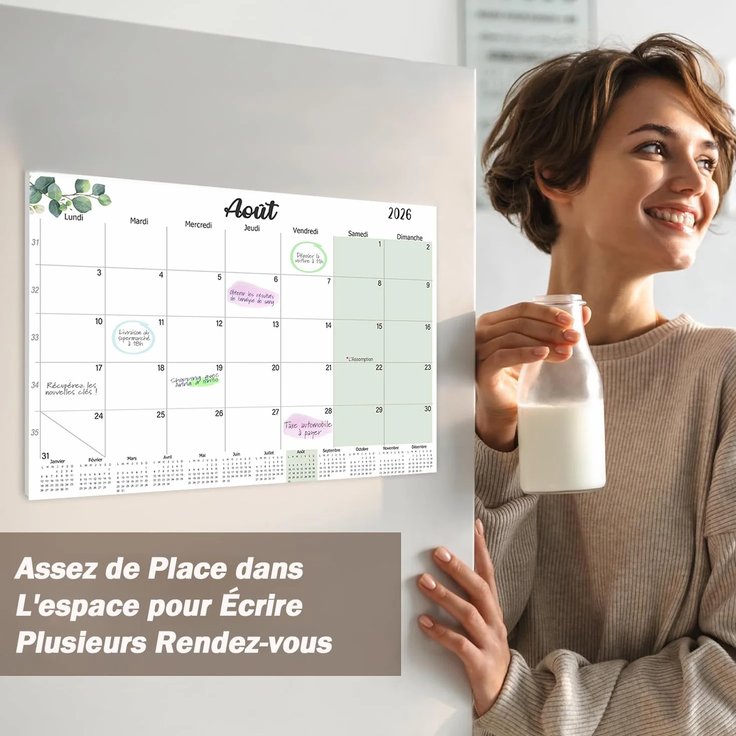 Calendrier Magnétique Frigo 2026-2027 32x22cm Familial Juil.2026-Déc.2027 Planificateur Mensuel Français