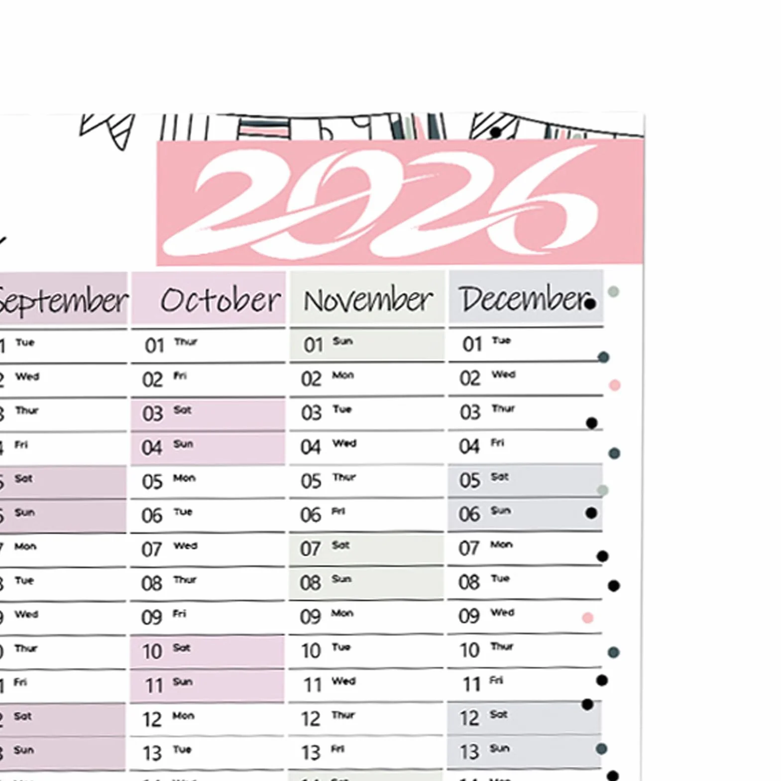 Calendrier Mensuel 2026-2026 Grand Planificateur Papier Vertical Janvier Décembre Bureau Salle Classe