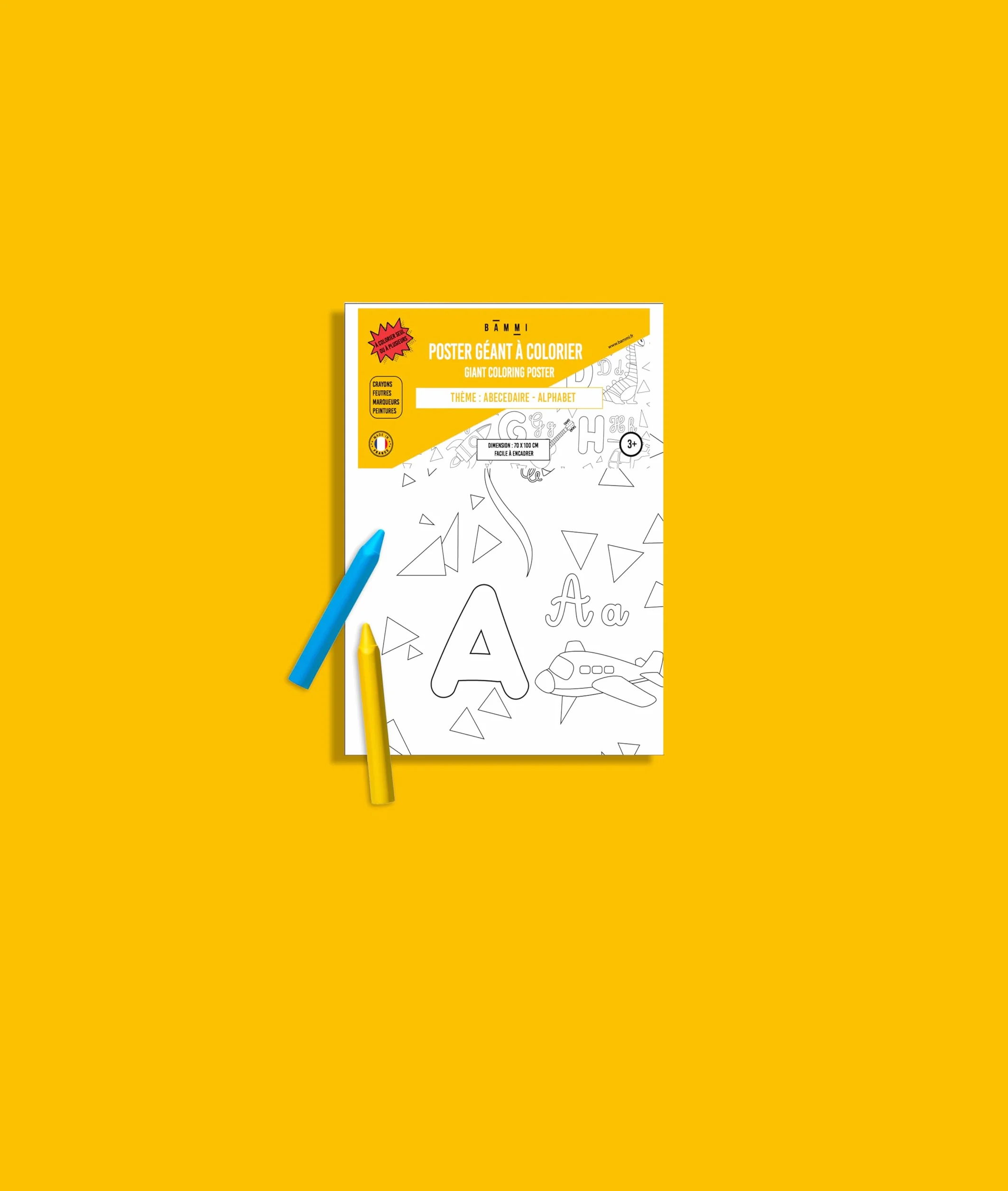 BAMMI Poster Géant à colorier ABC Alphabet Abécédaire 70 x 100 cm Papier 150g/m2 Made in France