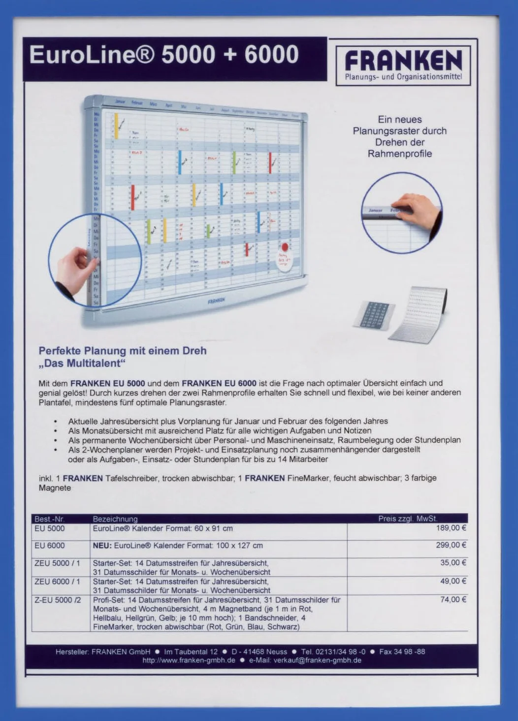 FRANKEN Frame It X-tra!Line ITSA4M/5 Lot de 5 porte-documents magnétiques Bleu A4