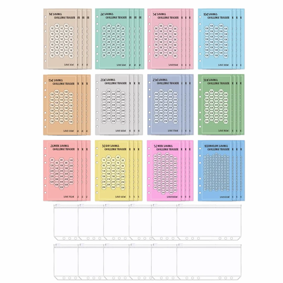 Kit Budget Planner A6 – 12 Portefeuilles à Fermeture Éclair, 8 Défis Économies, Accessoire Organisation Argent