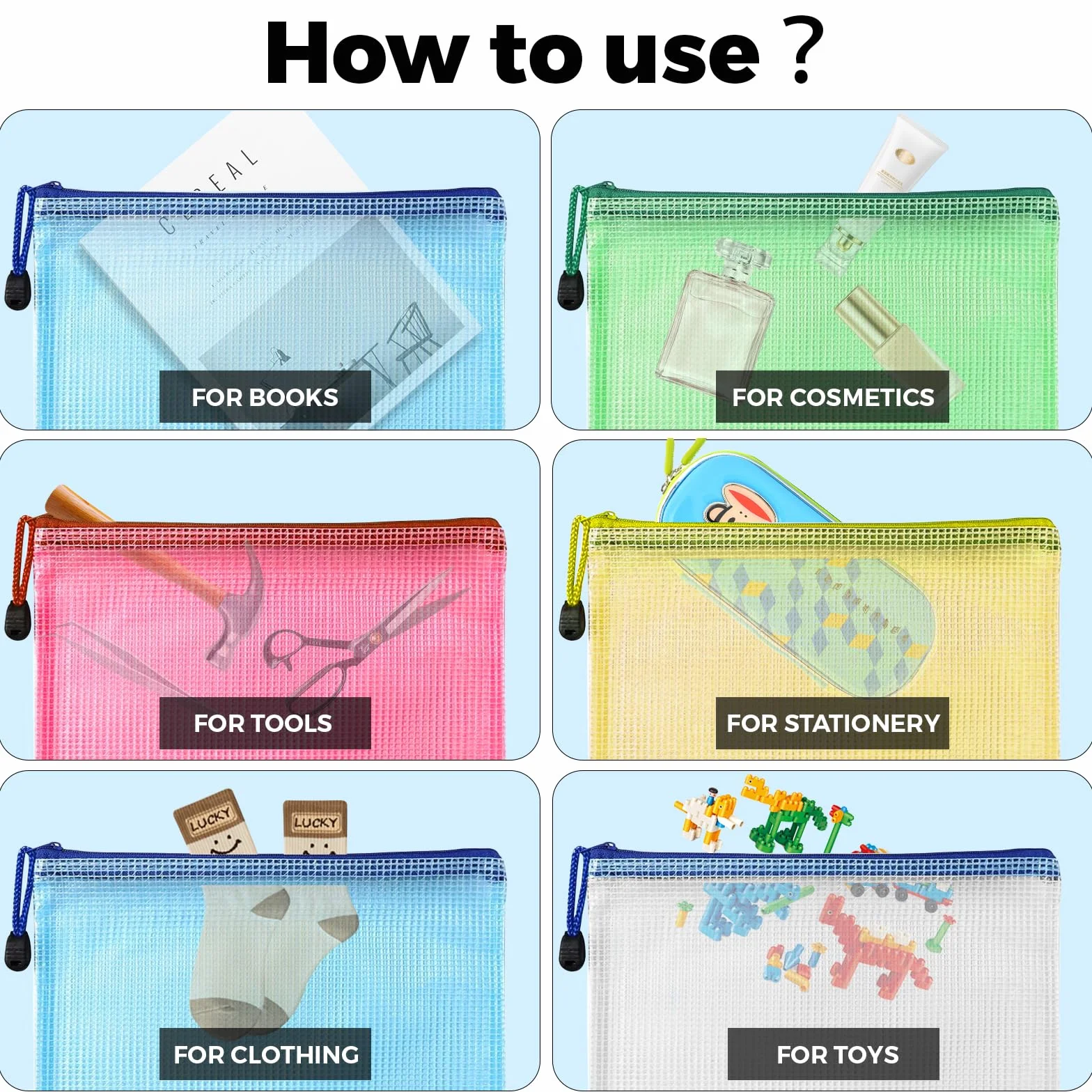 Pochette Document Zippée A5 PVC Transparente 5 Couleurs, Ranger Papiers Petits Objets, Fournitures Cosmétiques Voyage (10 PCS)
