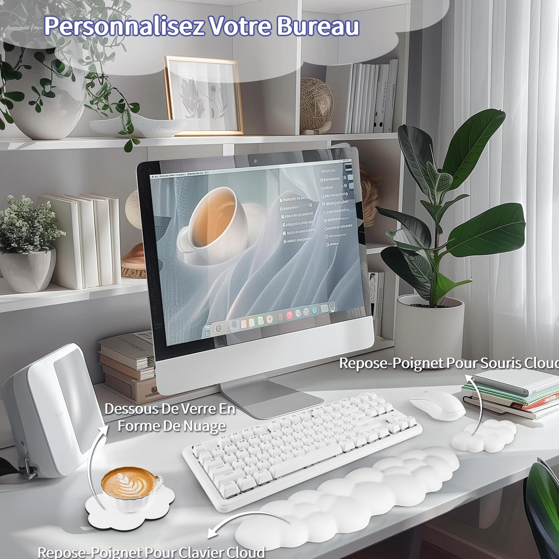 Repose-poignet ergonomique en forme de nuage pour clavier et souris, mousse à mémoire de forme, cuir synthétique