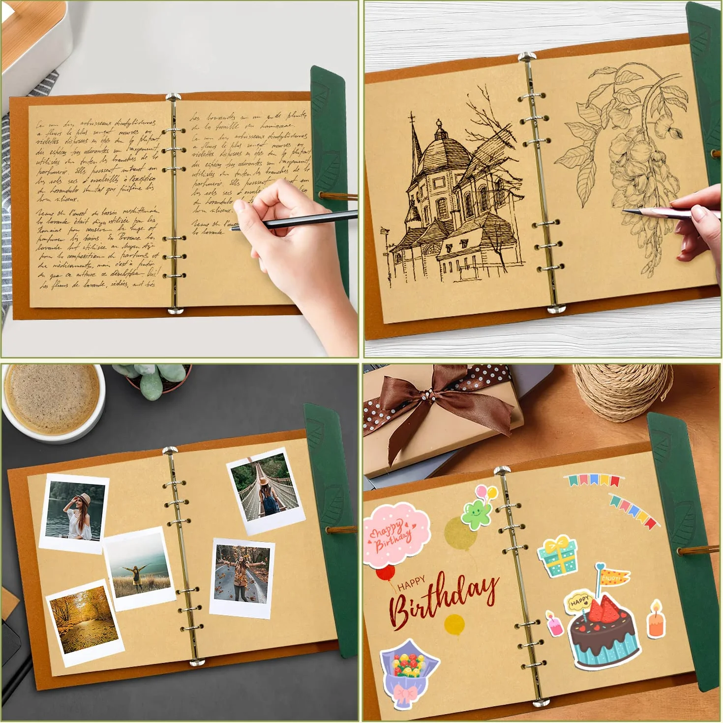 Carnet de Notes A5 Cuir 160 Pages 100 g/m² 14.1x21cm Couverture Rigide avec Bande Élastique (Vert)