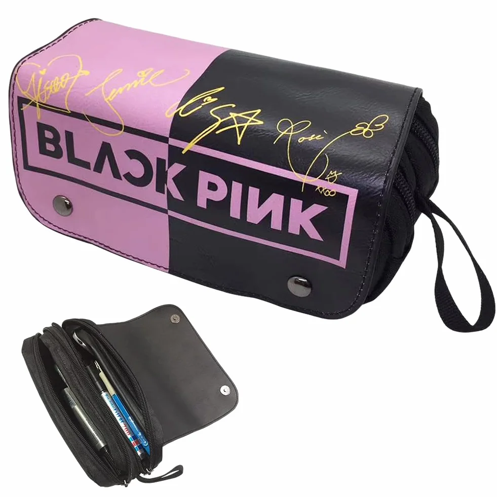 Kawaii Trousse à Crayons Blackpink pour Enfants, Grande Capacité, Fermeture Éclair Scolaire Souple
