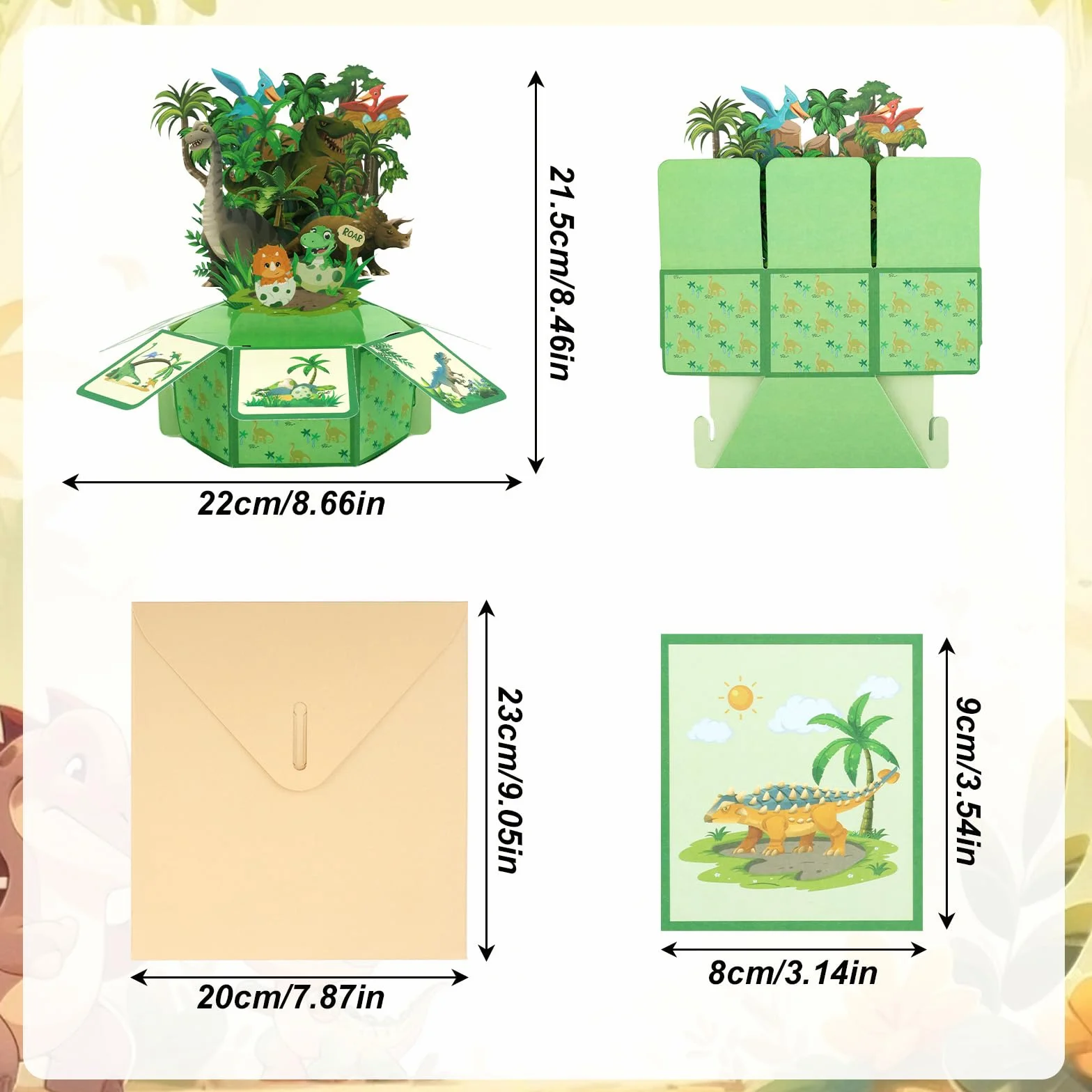 Carte Pop-Up Dinosaure 3D Anniversaire avec Enveloppe pour Enfants Garçons