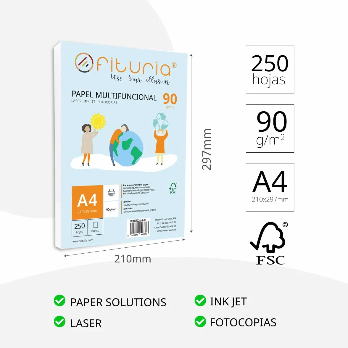 Papier A4 90g 250 feuilles blanches multifonctionnel pour imprimantes laser jet d'encre photocopieuses Ofituria
