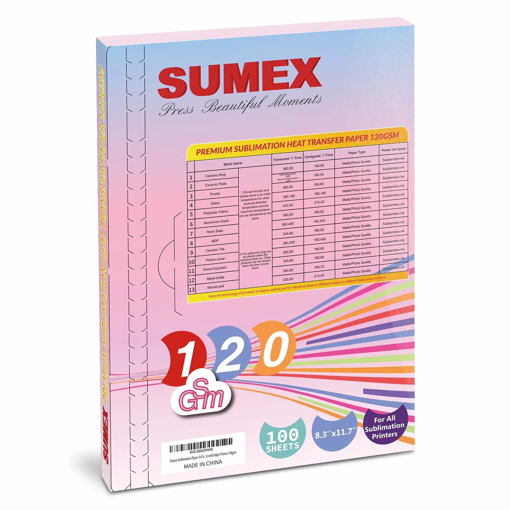 Papier sublimation A4 210x297 mm 100 feuilles 120 g/m² Compatible EPSON SAWGRASS RICOH