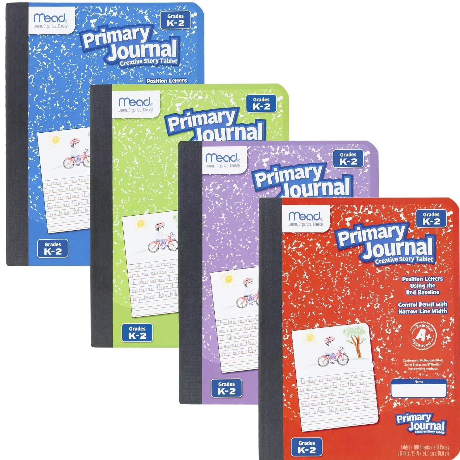 Mead Primary Journal Kindergarten Lot de 2 carnets de notes 100 feuilles 200 pages 9 3/4 x 7 1/2 pouces