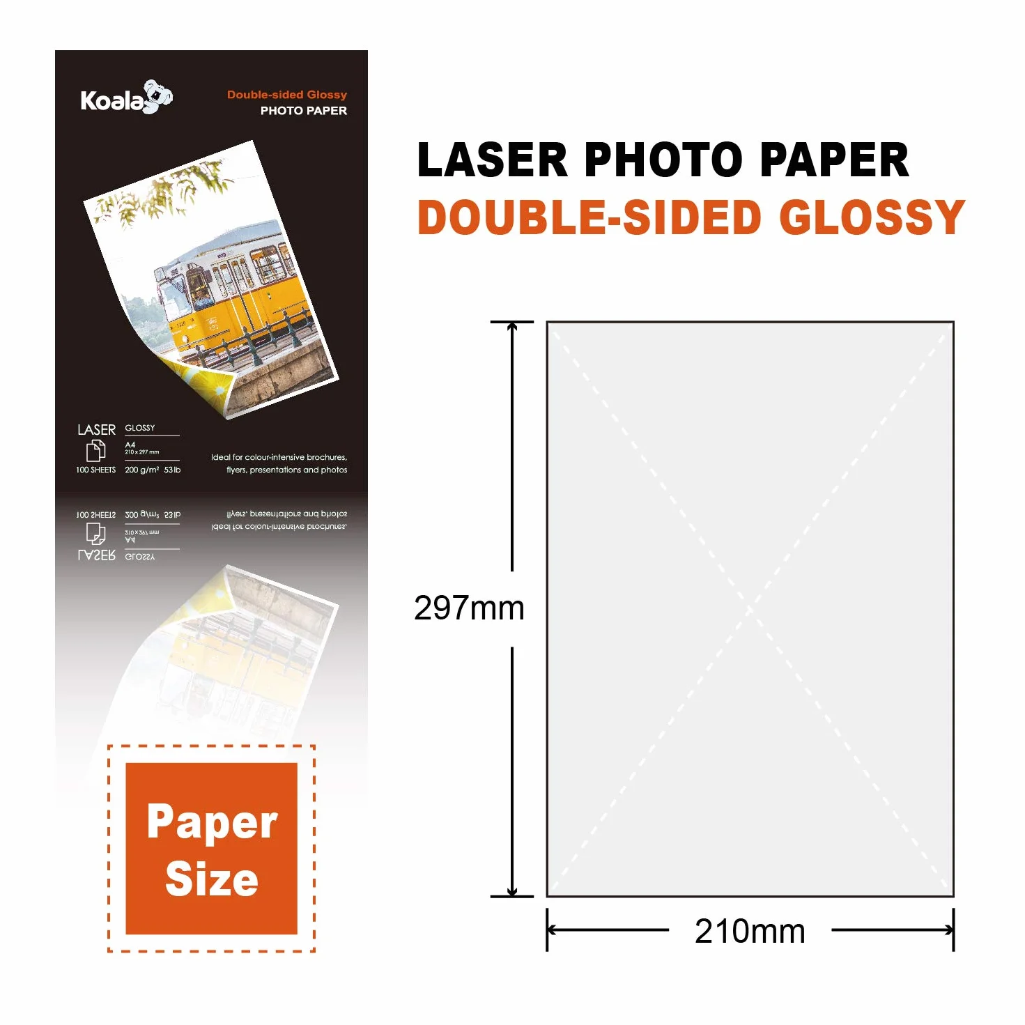 KOALA Papier Photo Double Face Brillant A4 200 g/m² 100 feuilles pour imprimante LASER