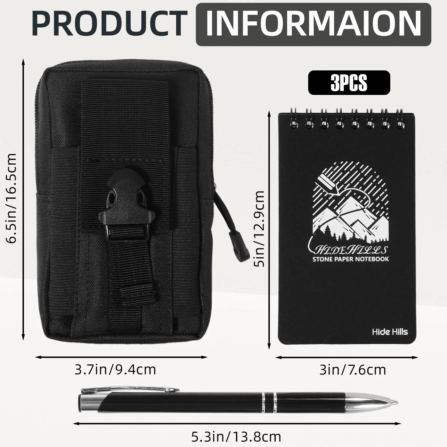 Waterproof Notebook 3" x 5" Write in the Rain Stone Paper Notebook Spiral Bound with Pen and Bag
