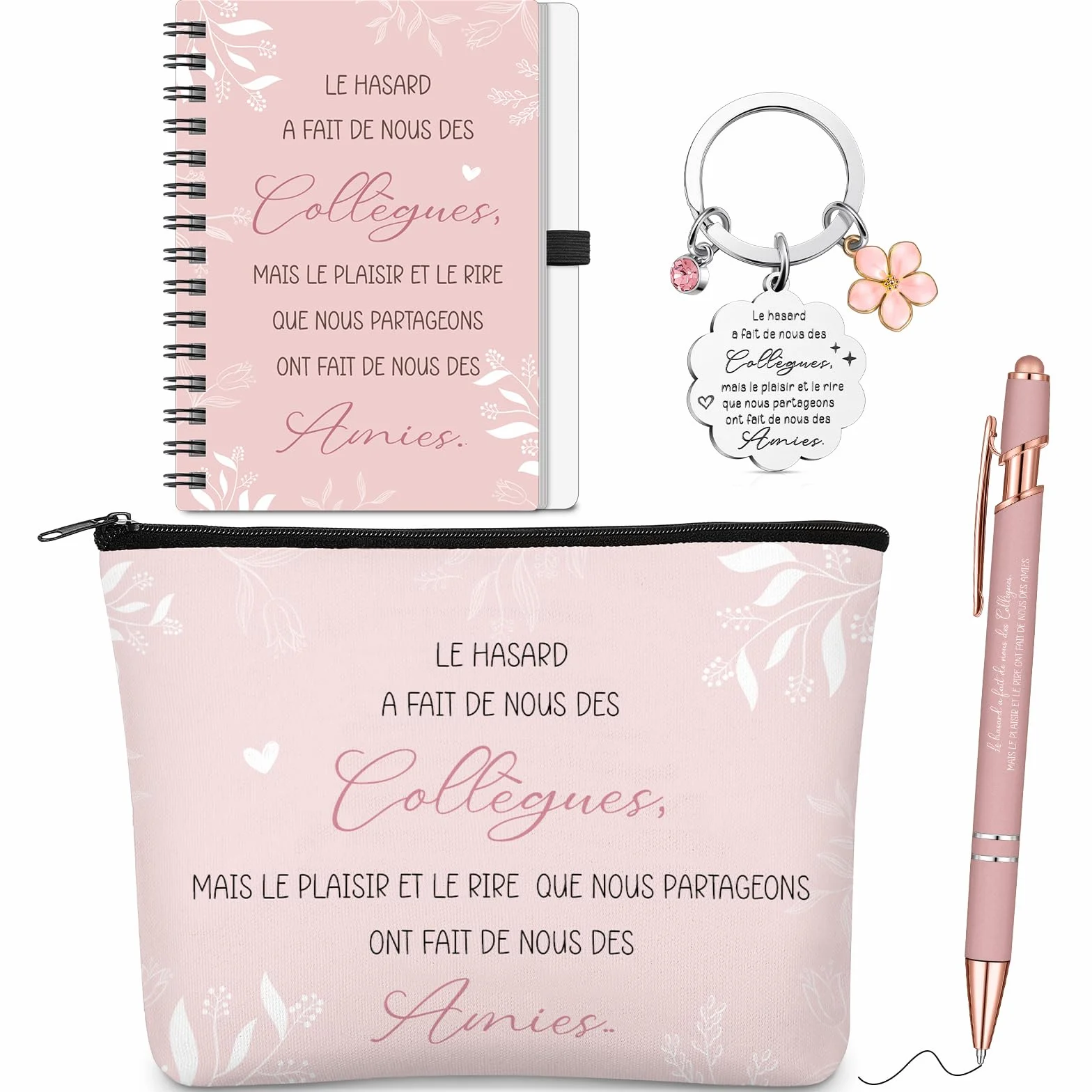 Hestya Carnet à Spirale Rose Stylo à Bille Trousse de Maquillage Porte-Clés Cadeaux de Remerciement pour Collègues