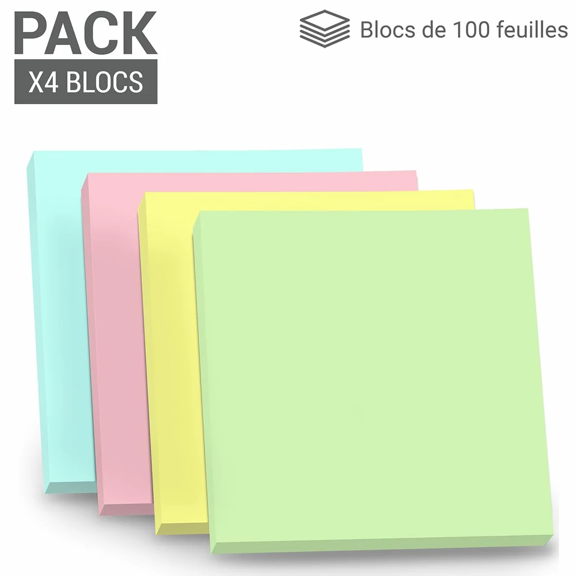 WAYTEX 400 Notes Autocollantes Repositionnables Lot de 4 Blocs 100 Sticky Notes 75 x 75 mm 4 Couleurs Pastel