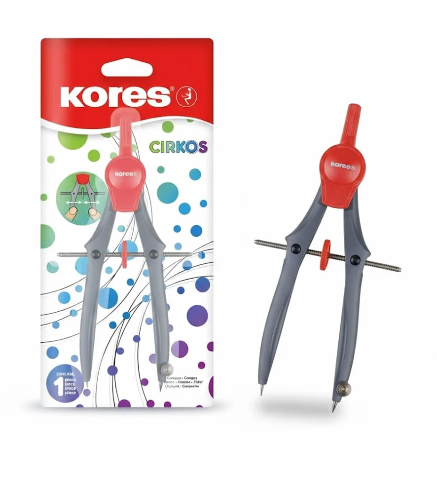 Kores Cirkos Compas de Géométrie avec Molette de Réglage, Léger et Ergonomique, Fournitures Scolaires Mathématiques