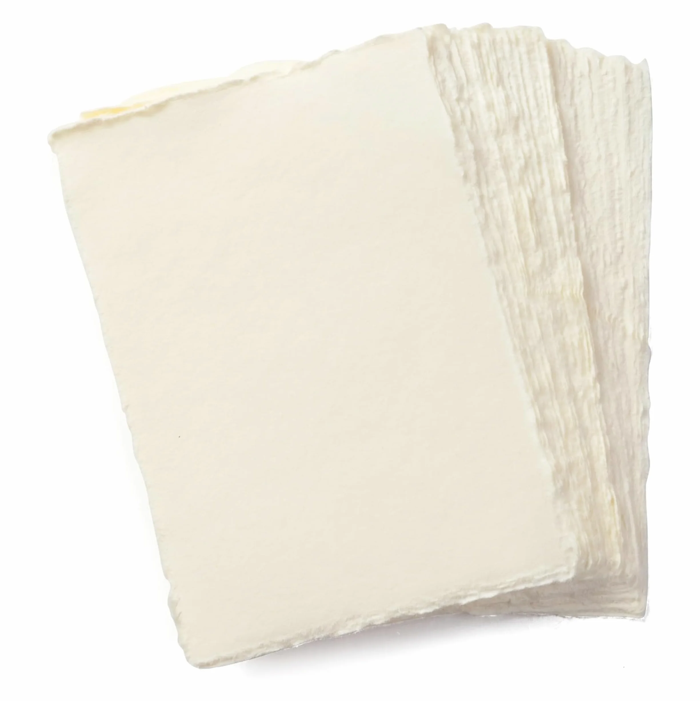 Papier A5 Crème Fait Main 150 GSM 50 Feuilles Coton Recyclé Bords Frangés 15x21 cm pour Aquarelle Écriture