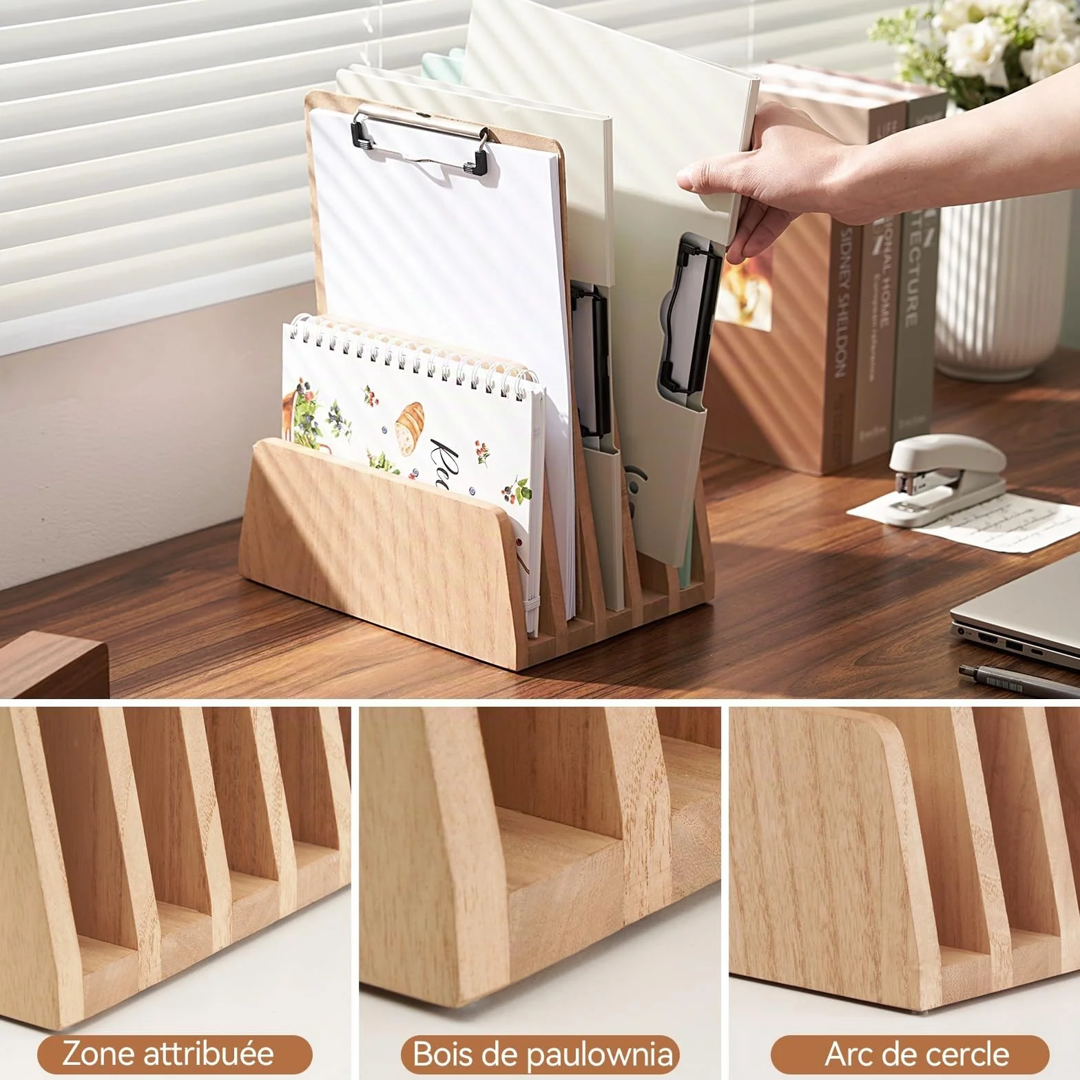 KIRIGEN Bureau en bois Organisateur de courrier 5 slots File Paper Holder Document Letter Holder