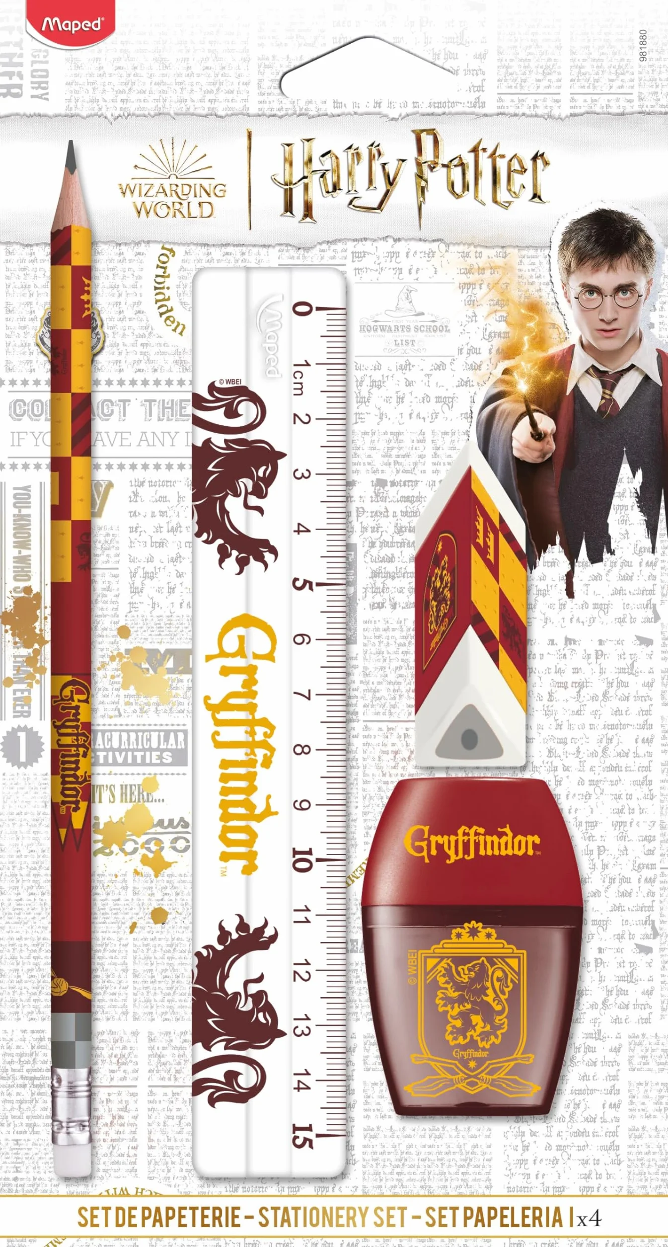 Maped Set de Papeterie Gryffondor 4 Pièces Harry Potter Officielle