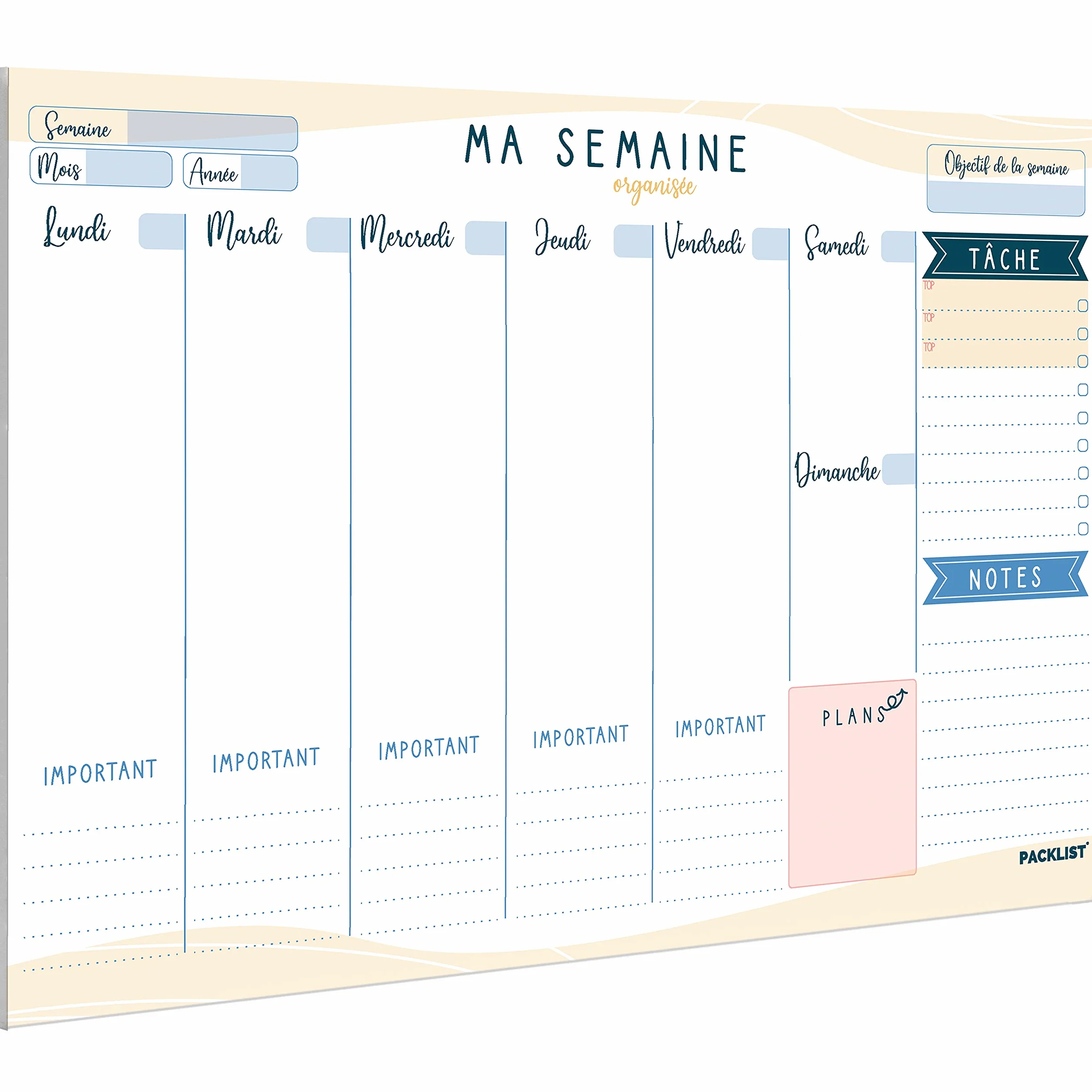 Planning Semaine A4 - Planificateur Semainier, Agenda Planner To Do List Bloc Note Francais - Planning Hebdomadaire Design Exclusif