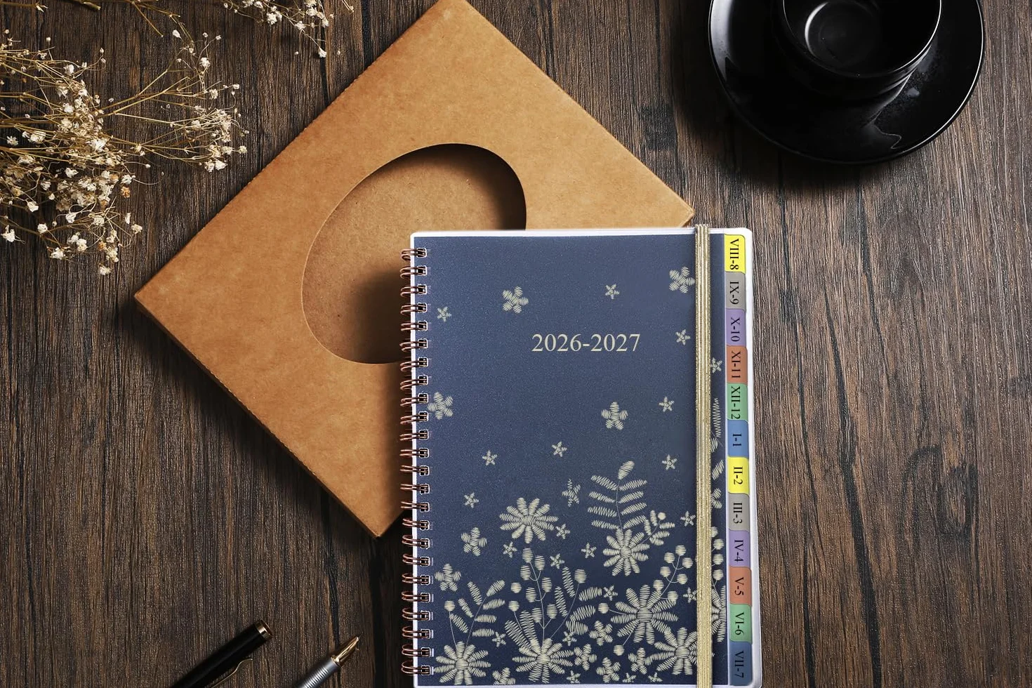 Agenda Semainier 2026-2027 A5 Vertical 7h-20h 1 Semaine sur 2 Pages Organiseur avec Onglets Planificateur Hebdomadaire et Mensuel