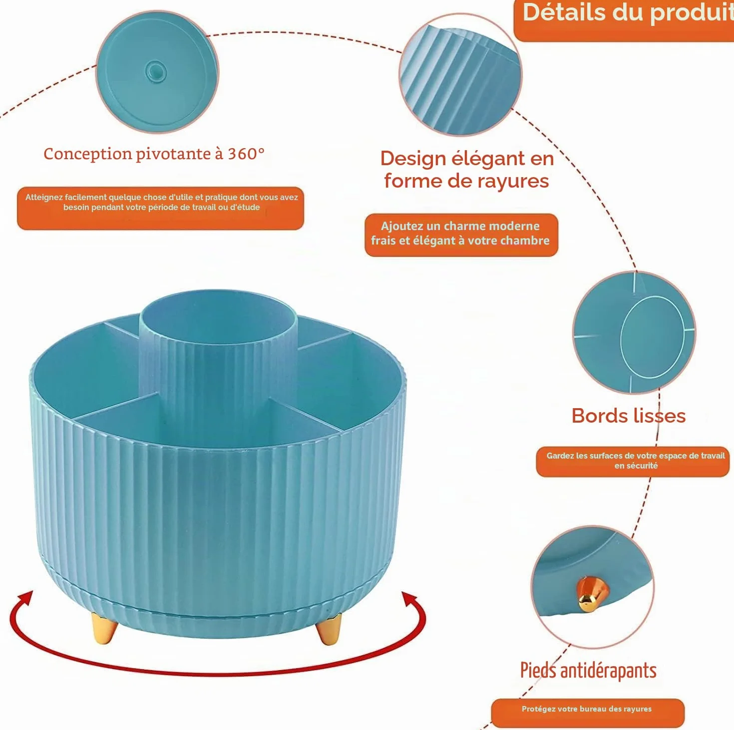 Support Rotatif à 360° pour Bureau, Pot à Crayon 5 Compartiments, Rangement Stylo (Blanc + Vert)