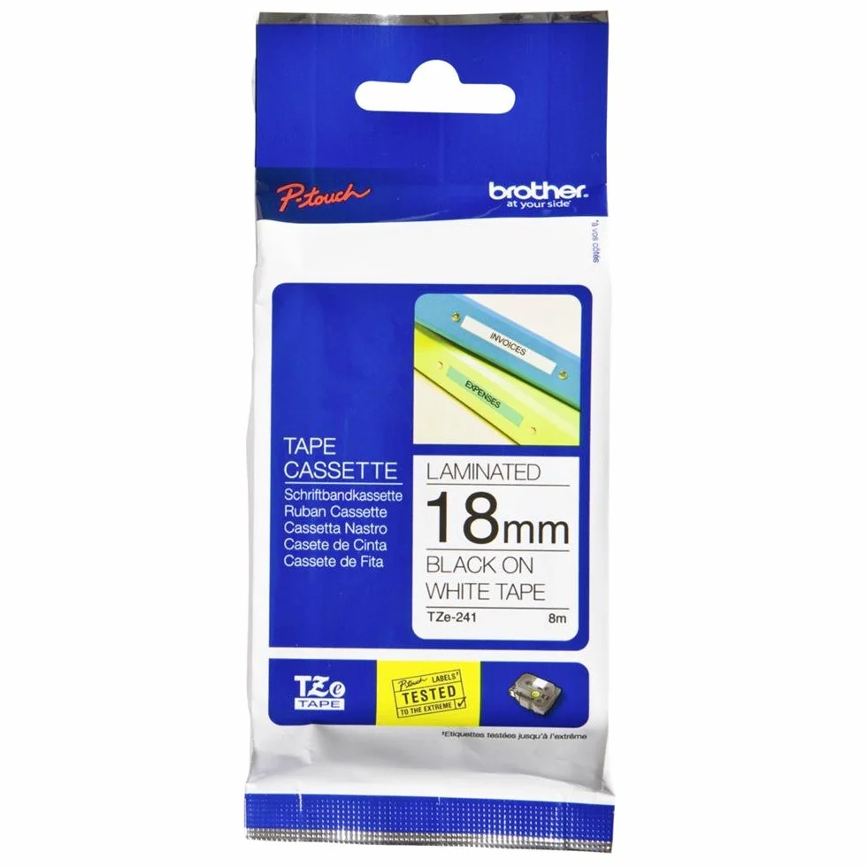 Brother TZe-241 Ruban Original Laminé 18mm Noir sur Blanc 8M