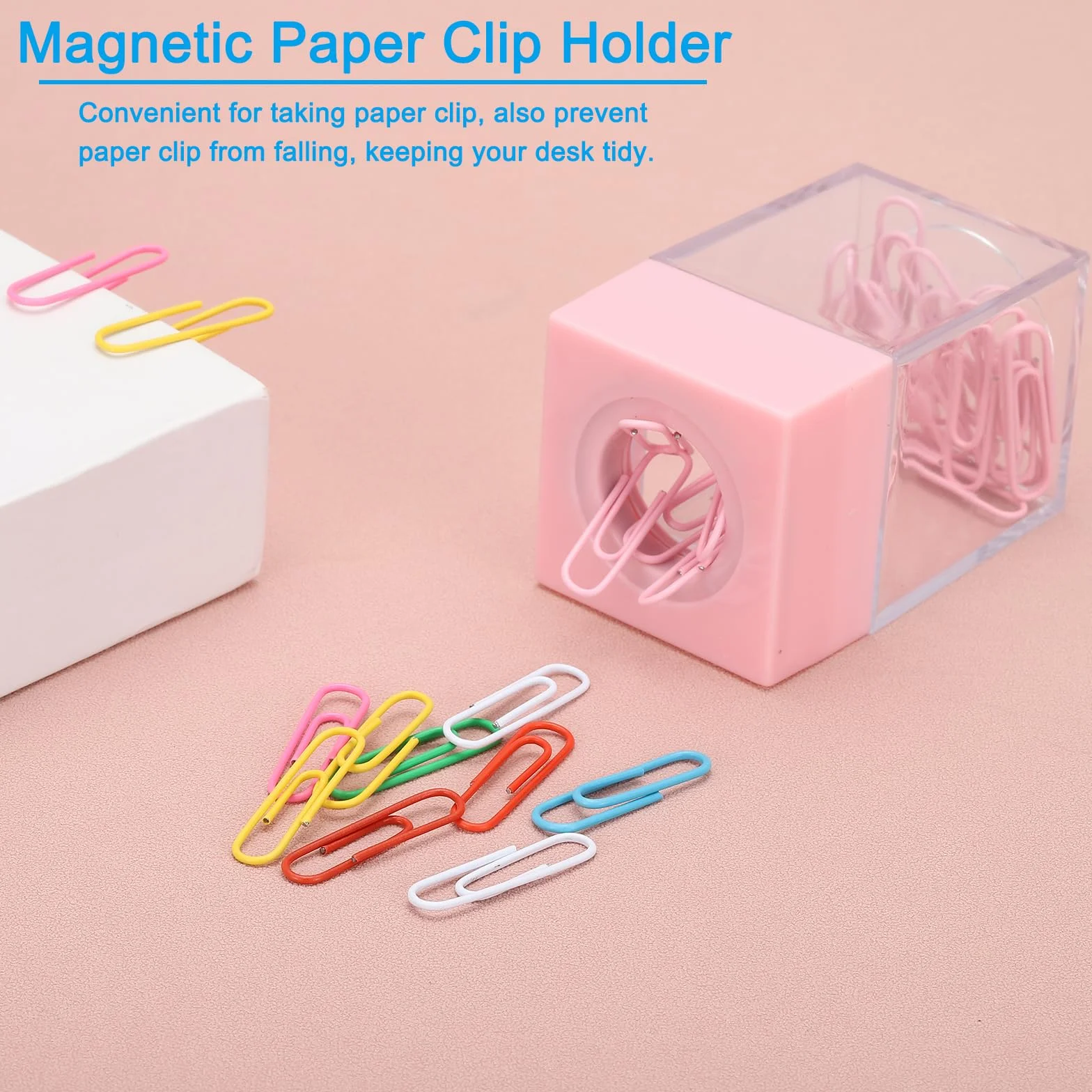 PATIKIL Distributeur Trombones Magnétique Grande Capacité Dessus Magnétique Bureau Rose