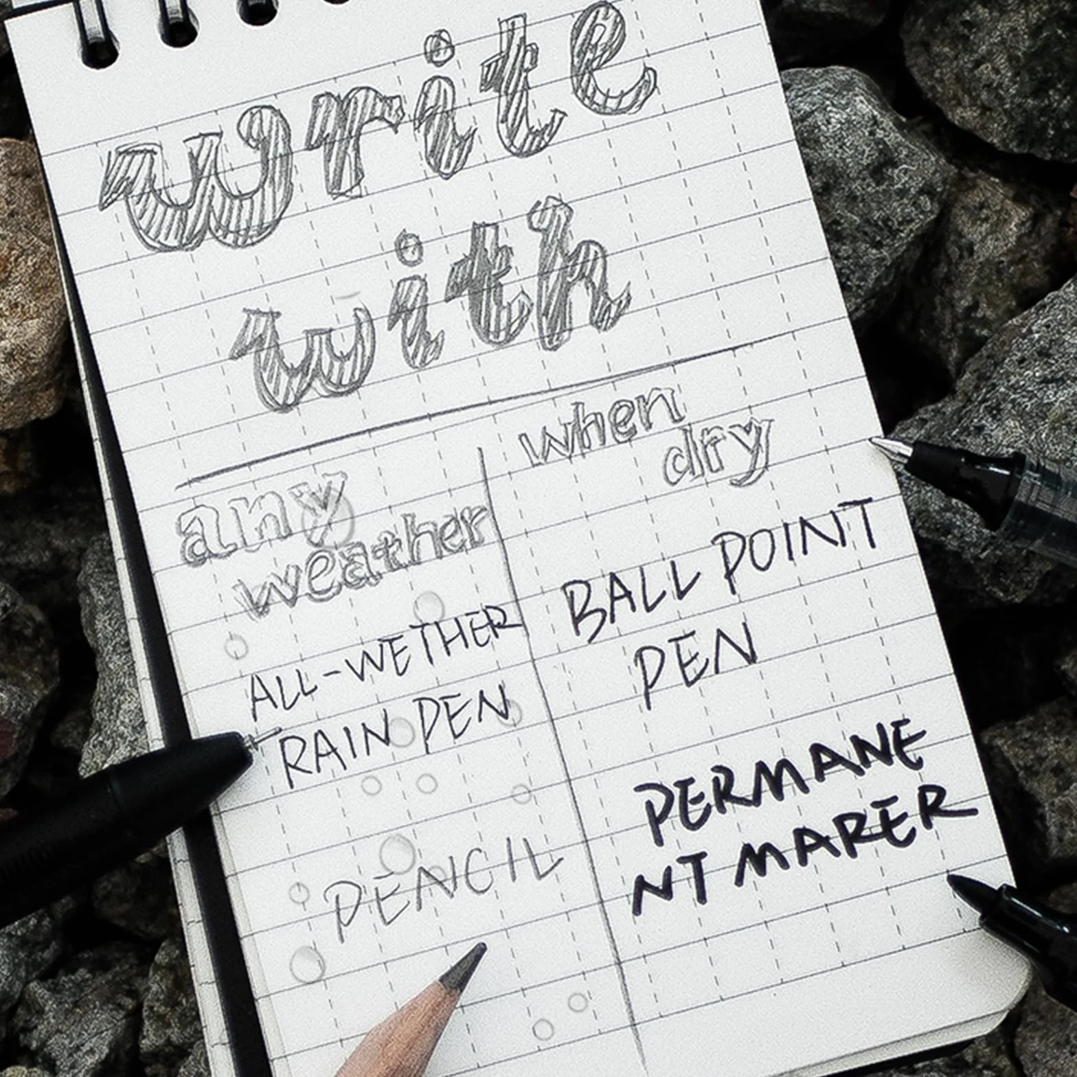 Waterproof Notebook 3" x 5" Write in the Rain Stone Paper Notebook Spiral Bound with Pen and Bag