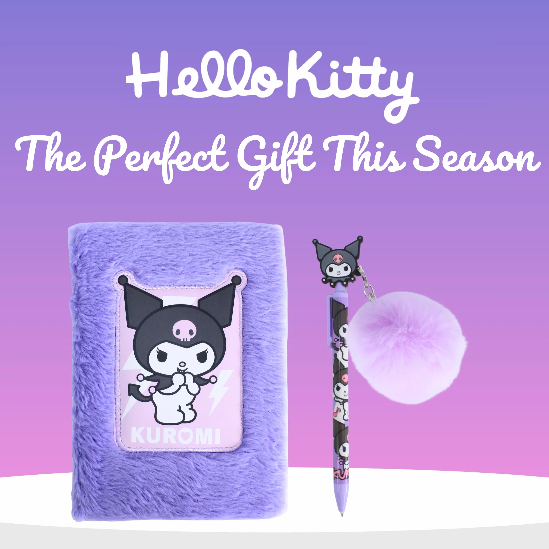 Hello Kitty Kuromi Coffret Papeterie Carnet Peluche Stylo Pompon Filles