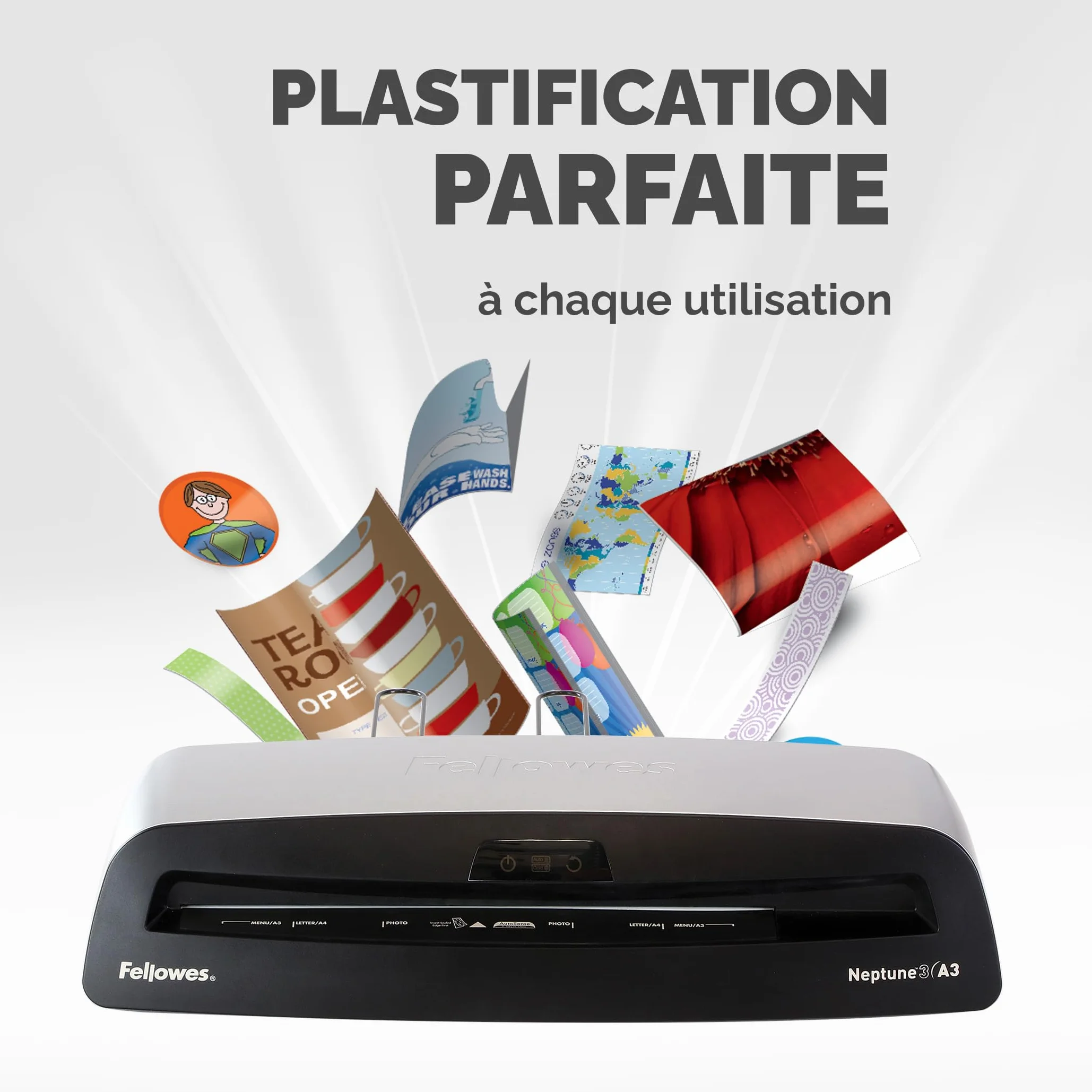 Fellowes Plastifieuse Neptune 3 A3 175 Microns Anti-Bourrage Auto-Sense InstaHeat