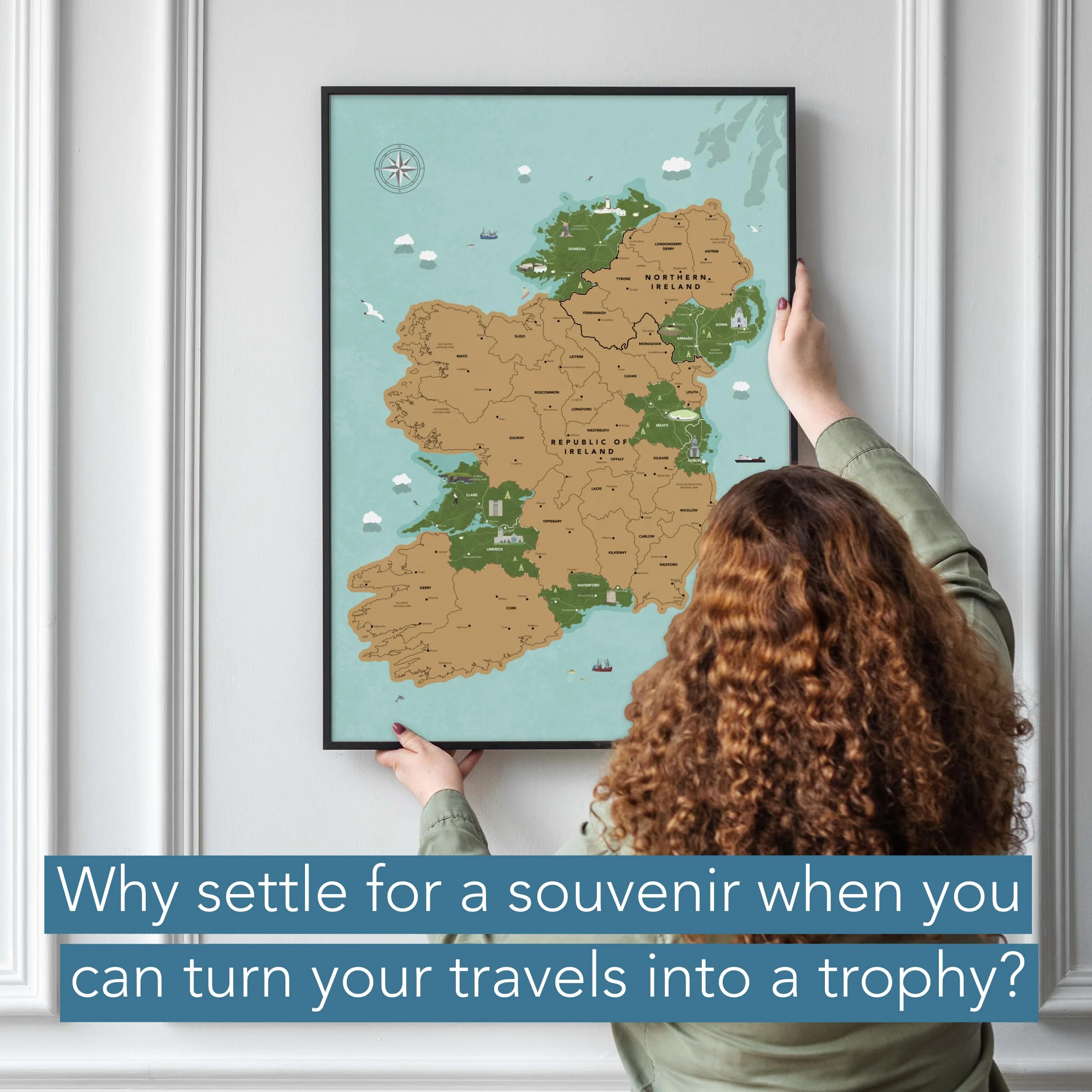 Uncover Maps Carte à gratter de l'île d'Irlande – Poster de voyage A2 avec monuments illustrés