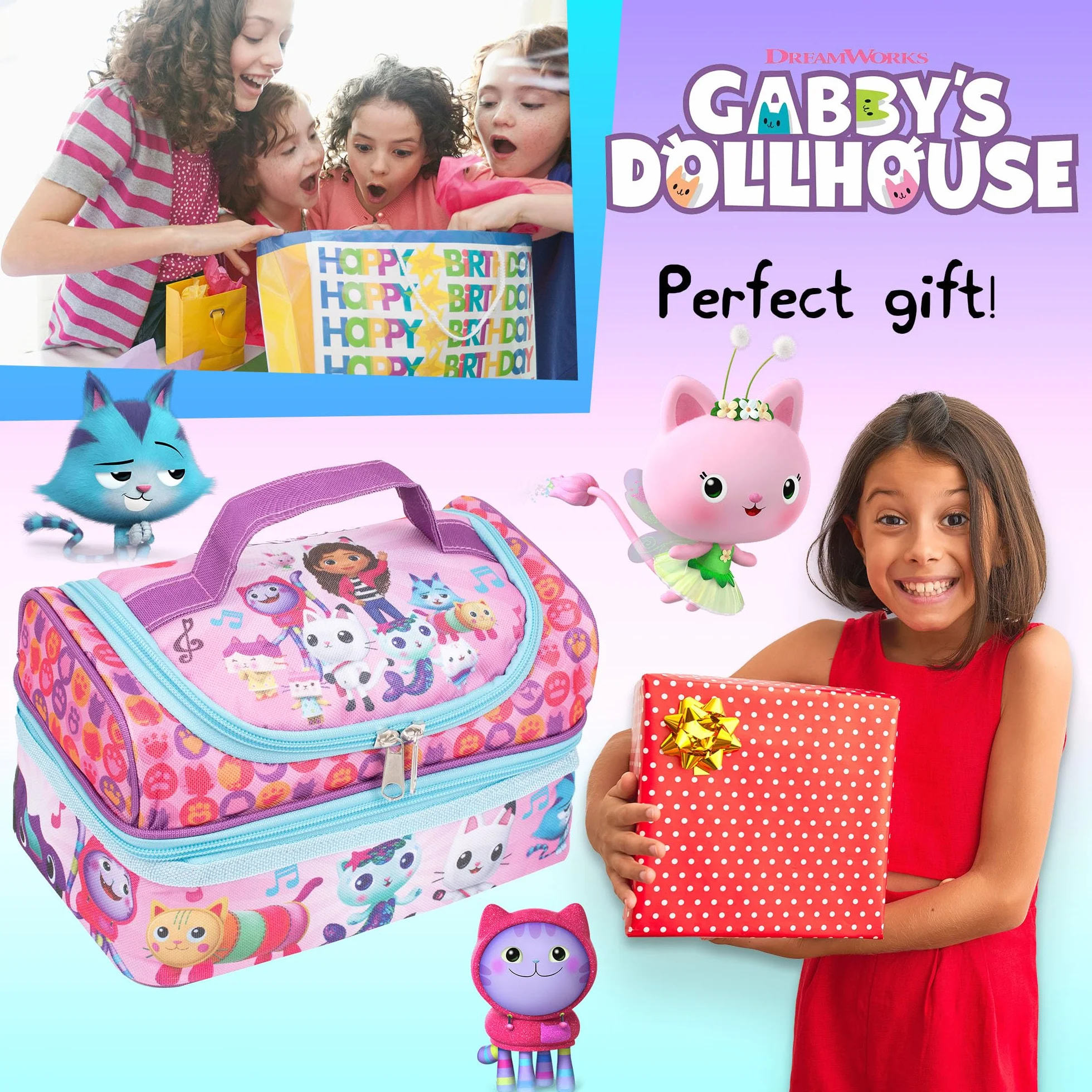 Gabby's Dollhouse Sac à déjeuner enfant isotherme grande capacité rose